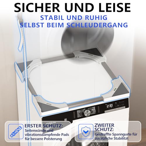 Thumbnail 4 de JHCHU Slimline Waschtrockner-Stapelset – universeller ultradünner Rahmen für 45–68 cm Geräte