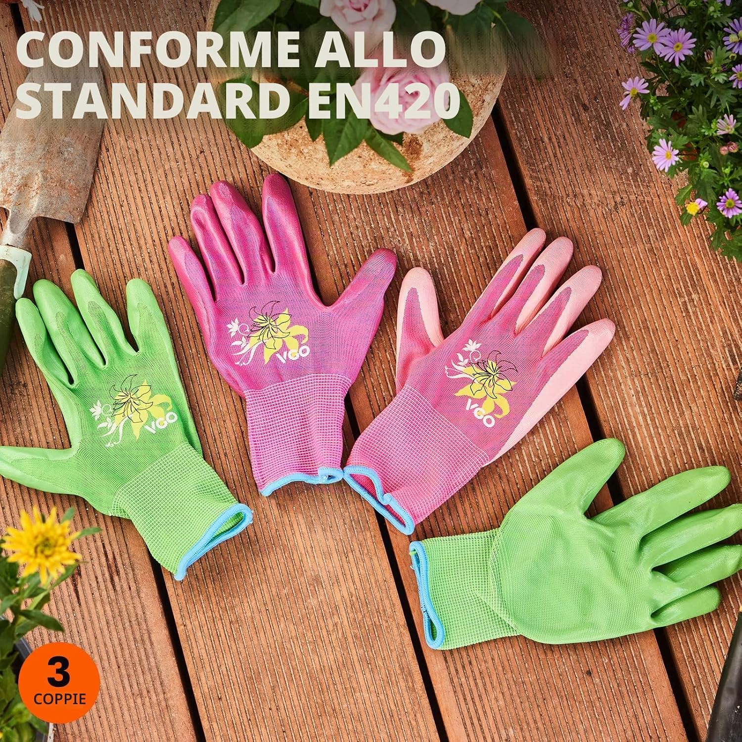 Thumbnail 1 de Vgo... 3 paia Guanti da Lavoro Donna in Nitrile NT2110, rivestimento in PU antiscivolo – 3 colori