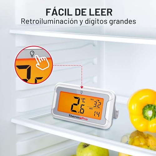 Detalle de ThermoPro TP110: Termómetro frigorífico digital con lectura clara y registro MAX/MIN, 3 opciones de instalación