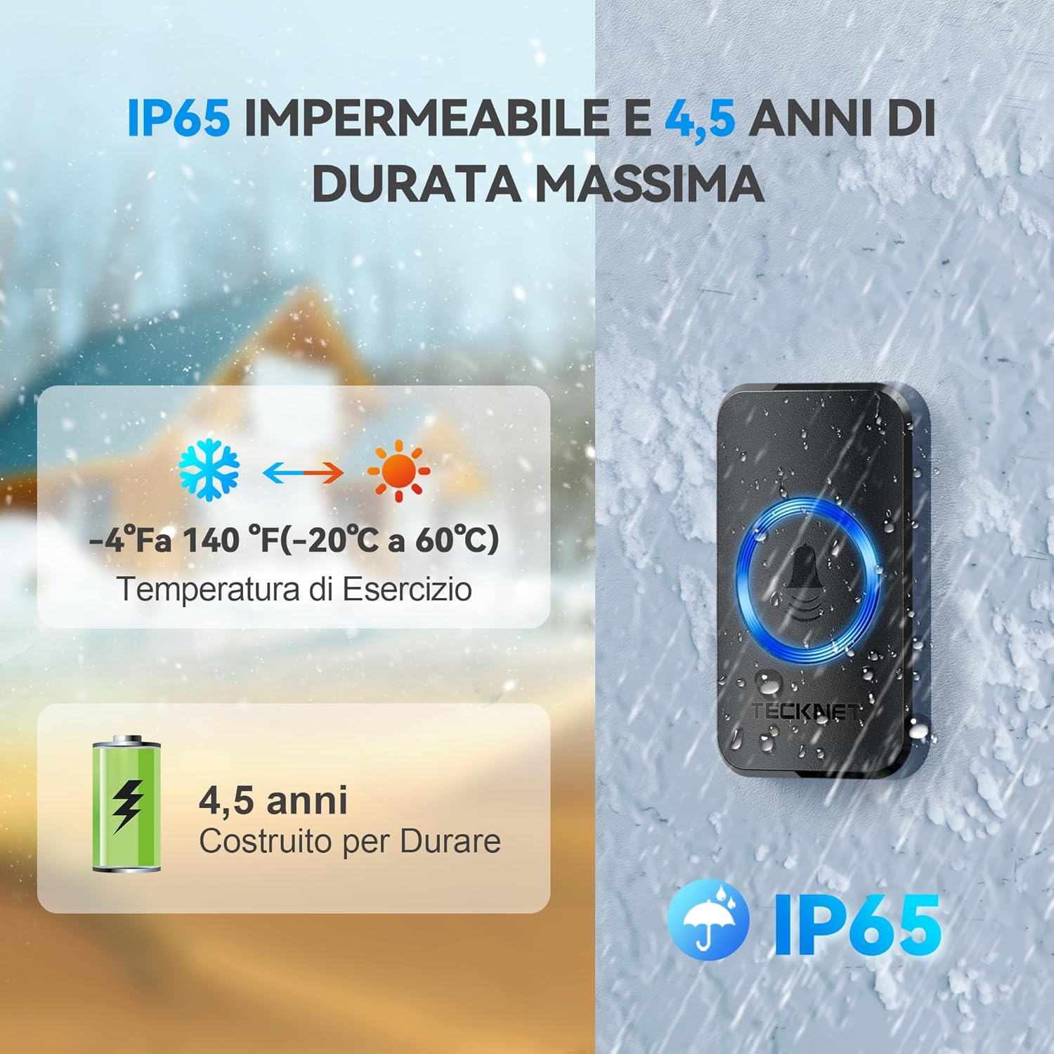 Thumbnail 3 de TECKNET Campanello Wireless da Esterno impermeabile con 60 melodie e raggio fino a 400 m