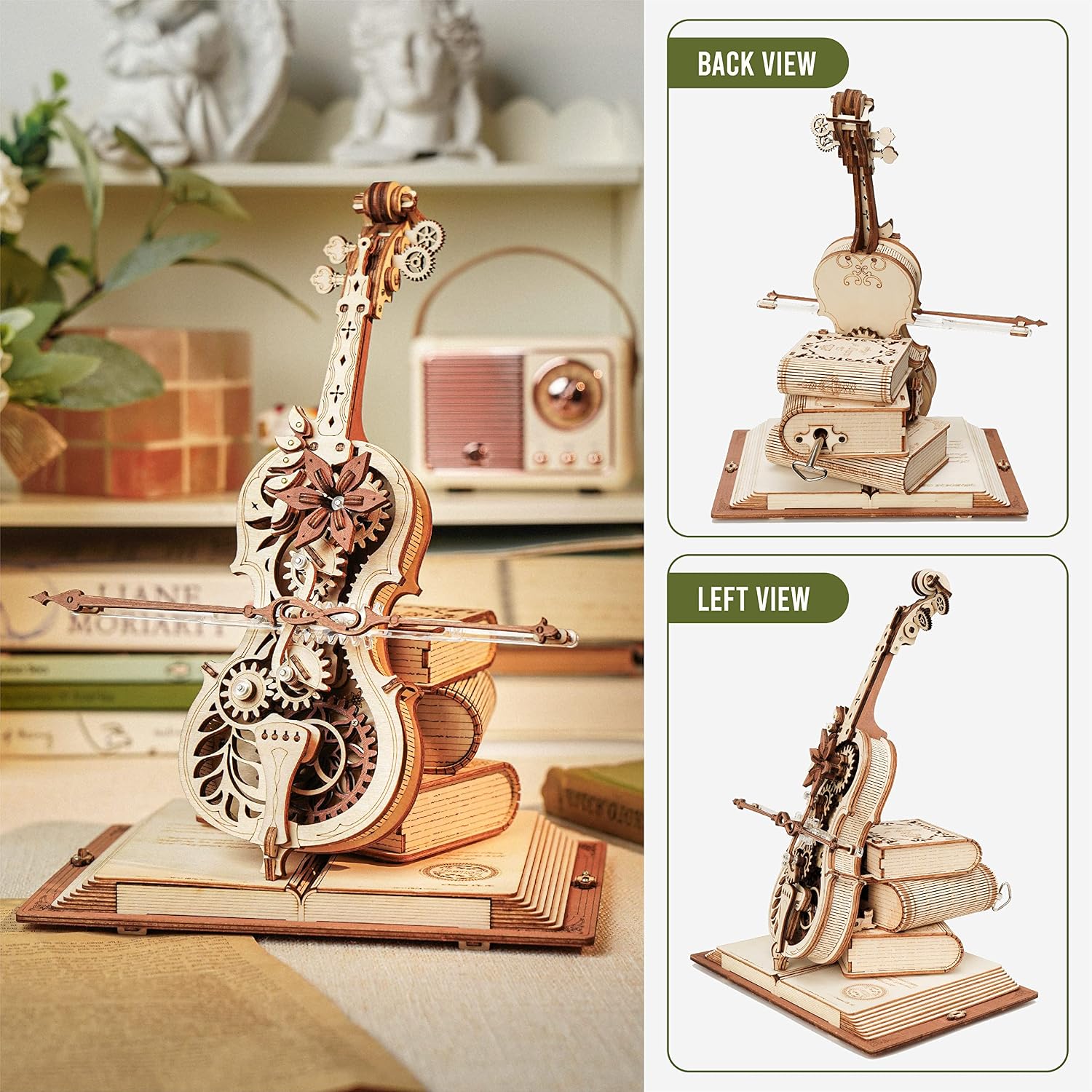 Detalle de ROBOTIME Cello Magique AMK63ROBOTIME 3D-houten muziekdoos met tandwielen