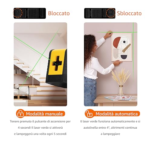 Detalle de Amazon Basics: Livella laser verde a linee incrociate autolivellante, 18 m, staffa magnetica e attacco treppiede
