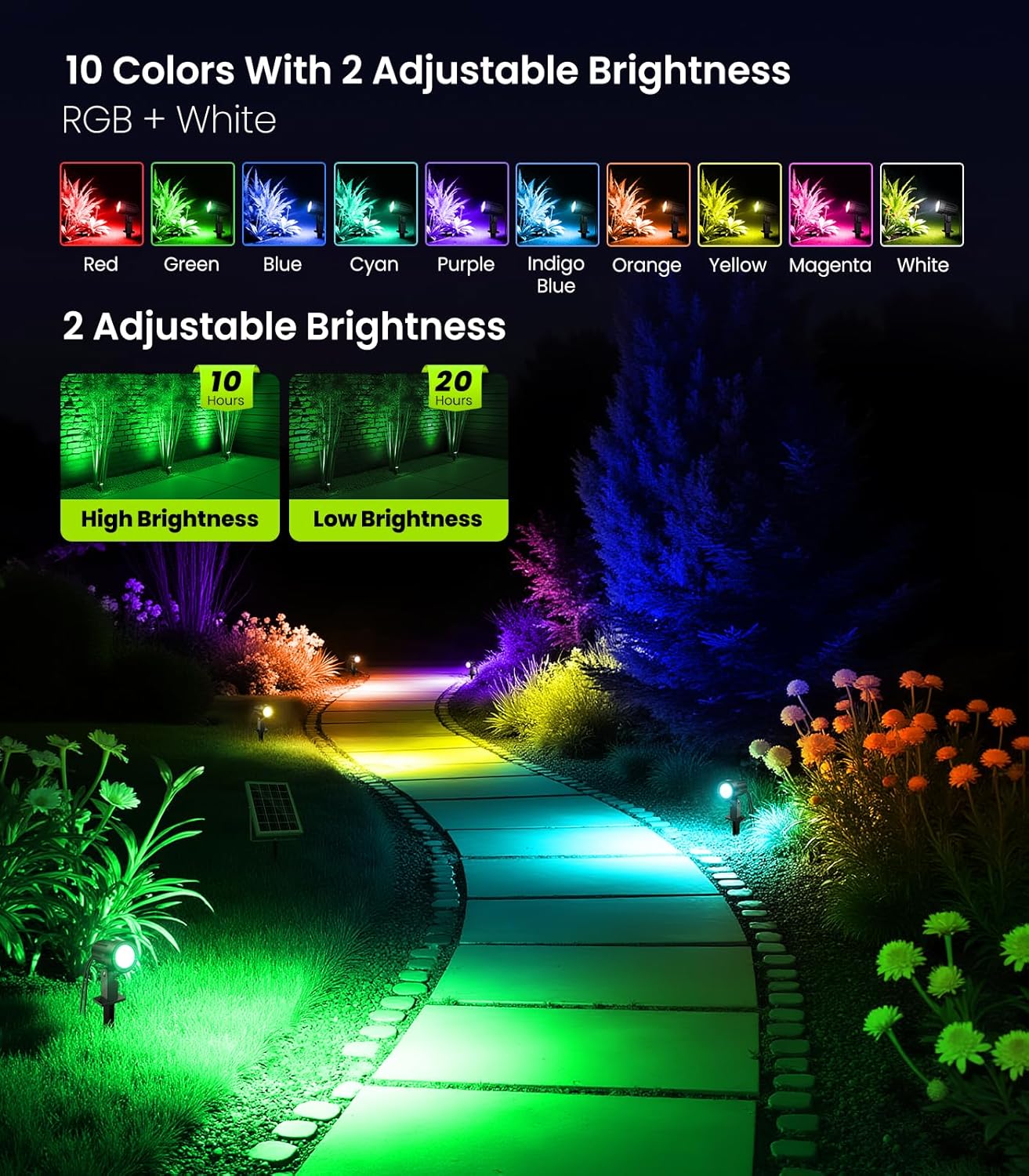Thumbnail 2 de CLY Faretti Solari a LED da Esterno RGB con telecomando RF e IP66, 10 colori e 30 modalità dinamiche