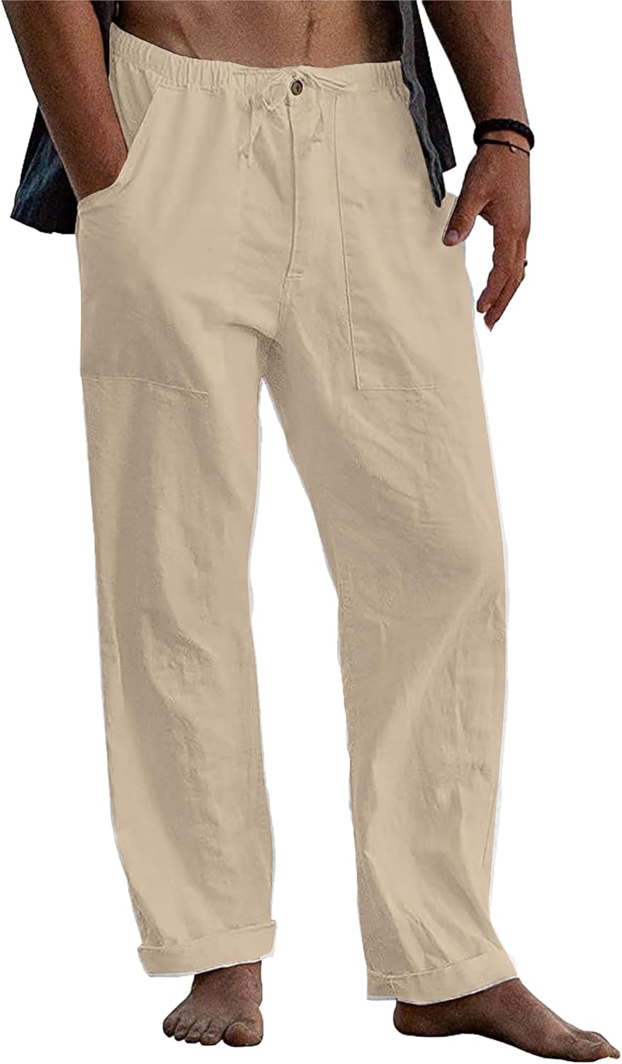 Detalle 2 de LVCBL Leinenhose Herren Sommer Herbst – Lose, bequem mit elastischem Bund