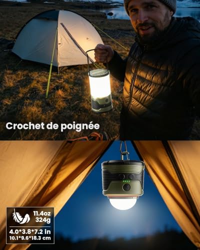 Detalle de Glocusent Lampe Camping Rechargeable 1200LM – lumière 360° , USB-C, SOS, autonomie jusqu’à 400h