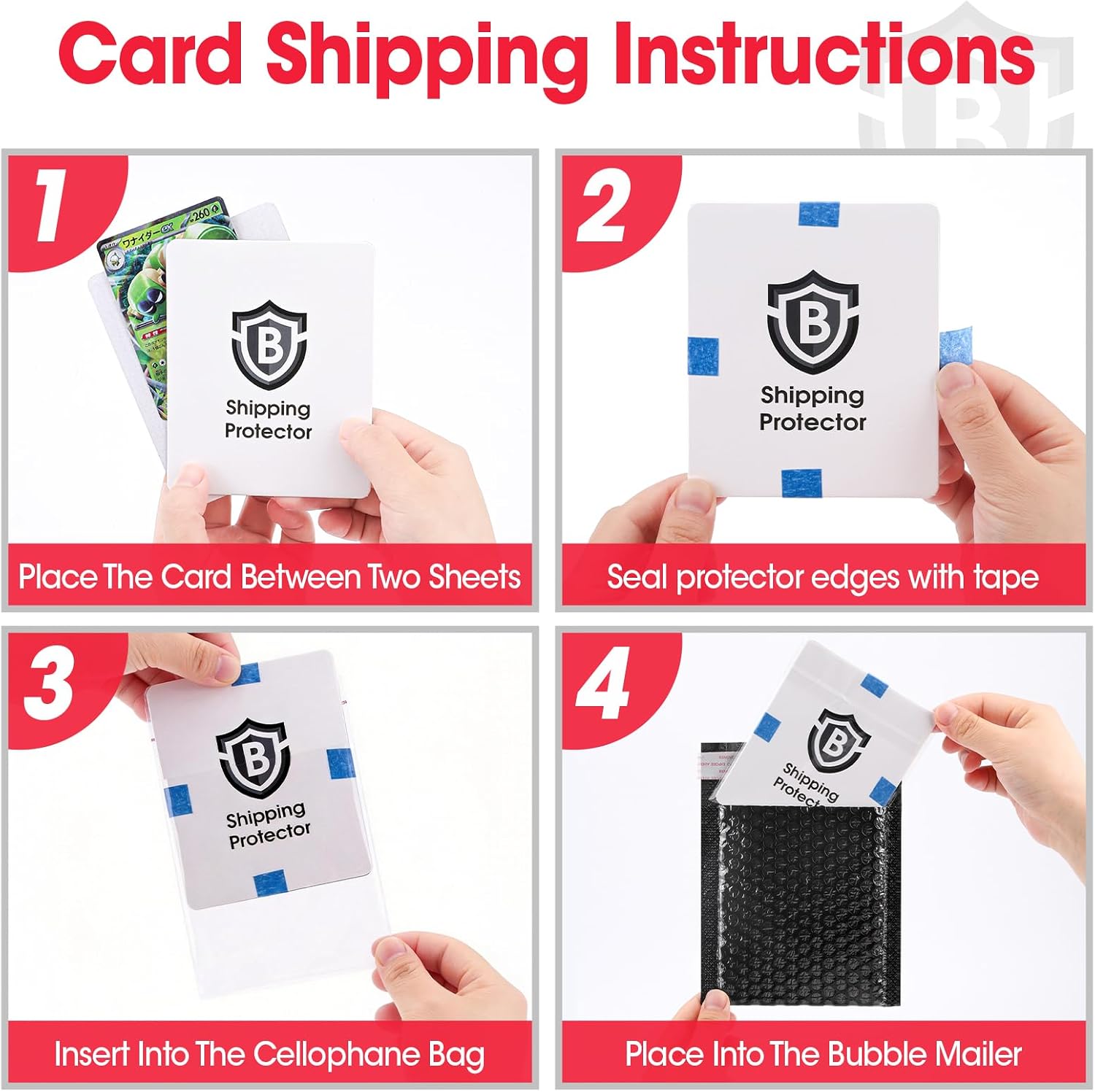 Detalle 2 de BGUP Trading Card Shipping Kit with 120 Protectors, 60 Mailers and 100 Bags