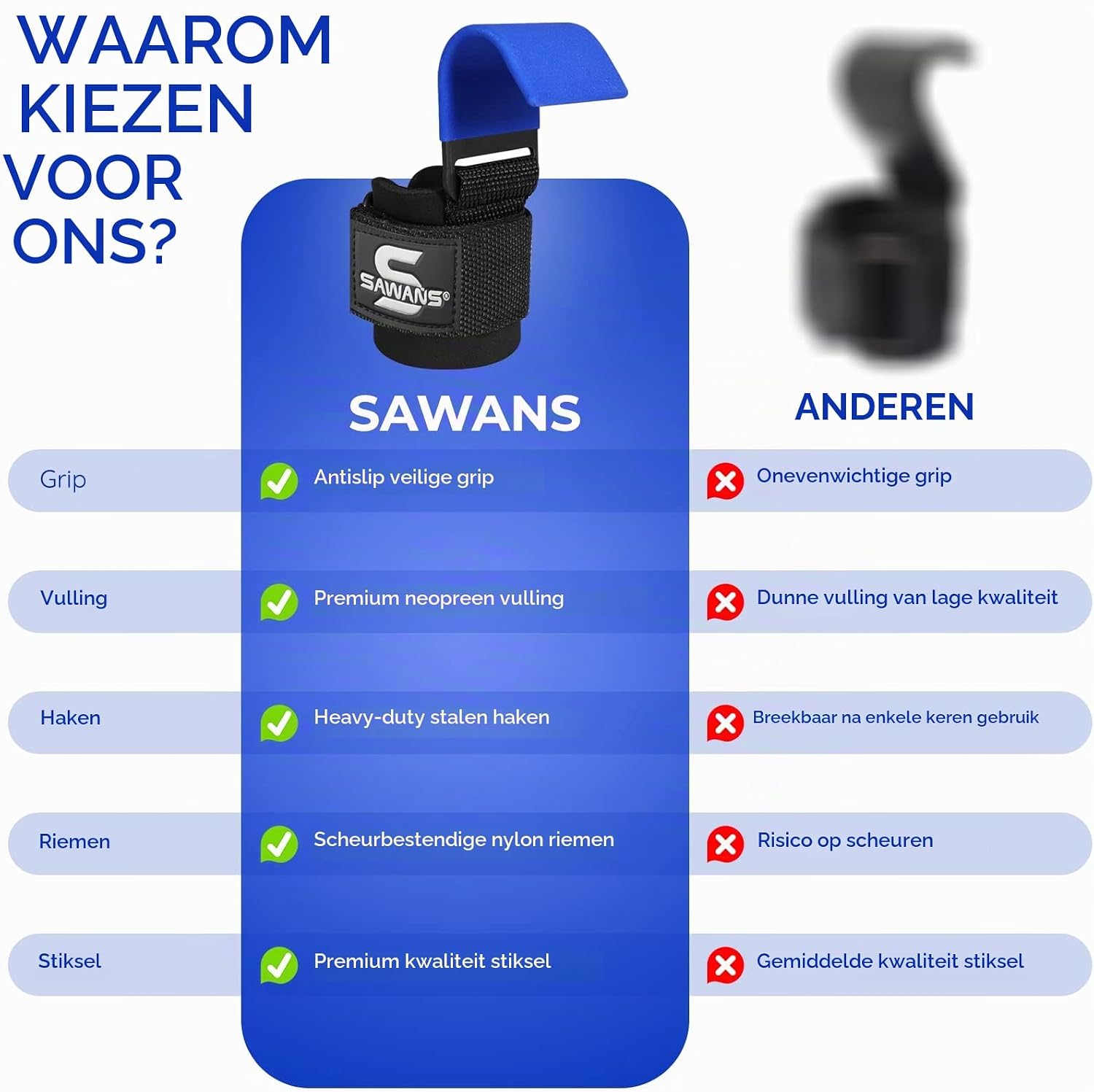 Thumbnail 4 de SAWANS SV hefhaken met antislip stalen haken en neopreen polssteun