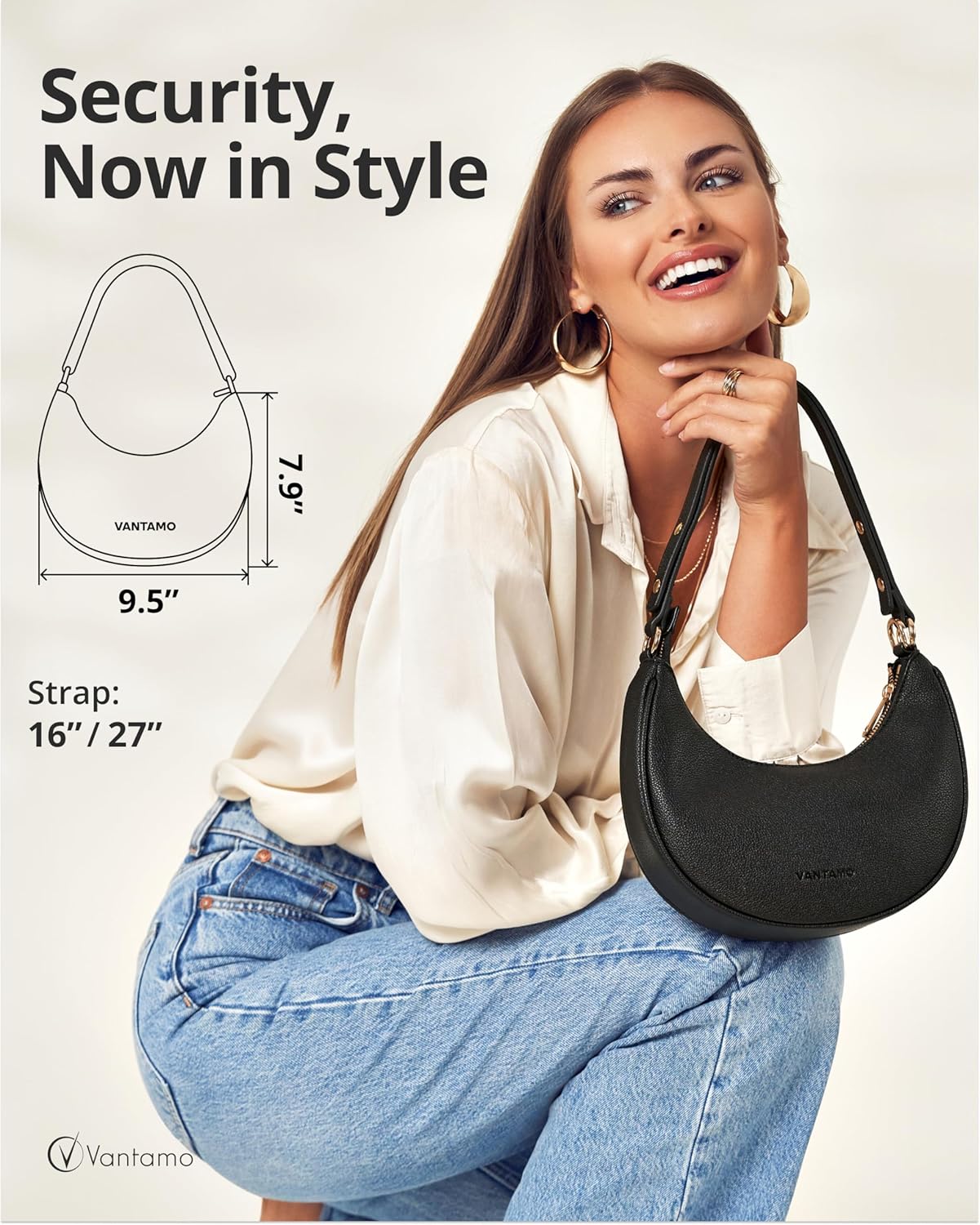 Detalle 2 de Vantamo Crescent Bags for Women Half-Moon Clutch Purse with RFID Protection