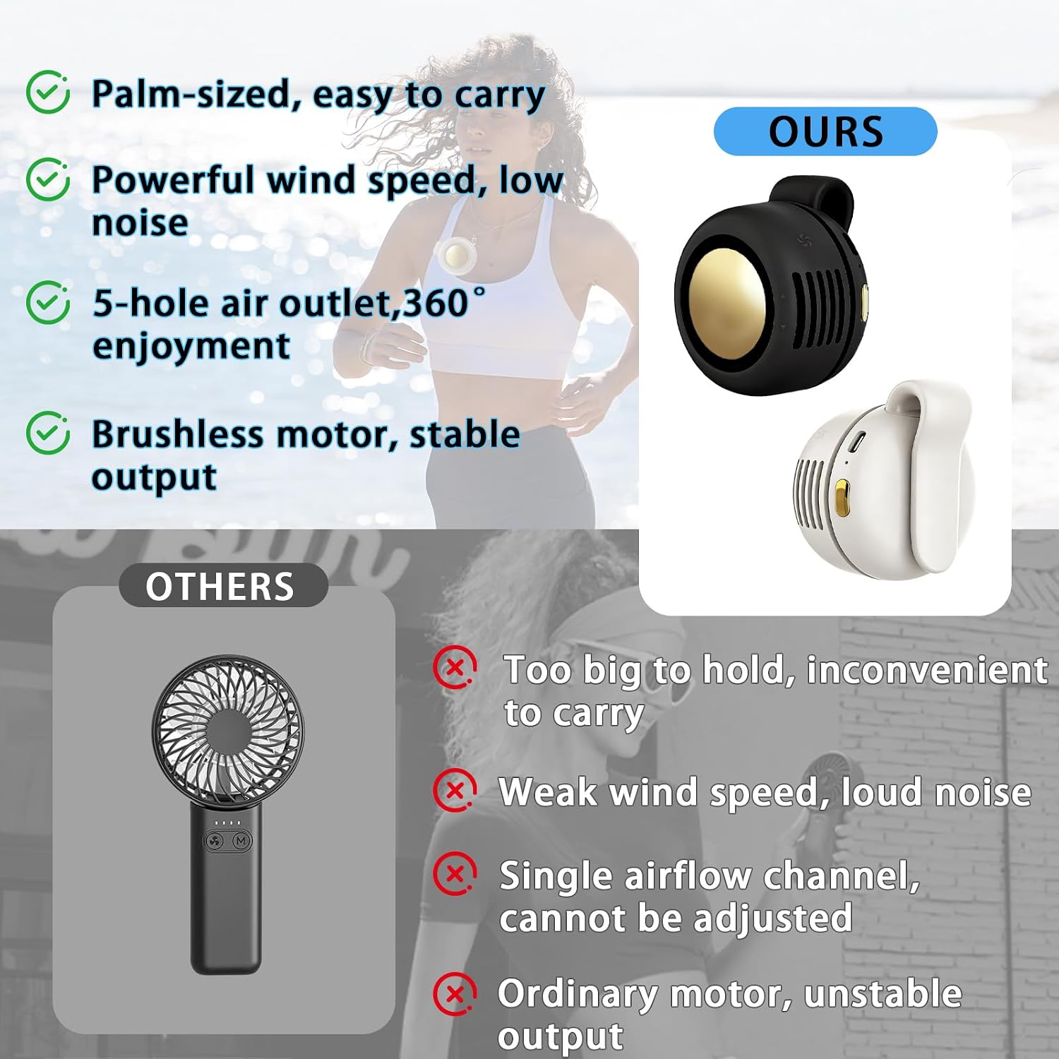 Detalle de Ahuccf Portable Clip-On Fan (2-Pack): Ultra-Light, USB Rechargeable, 360° Rotatable Bladeless Personal Fans