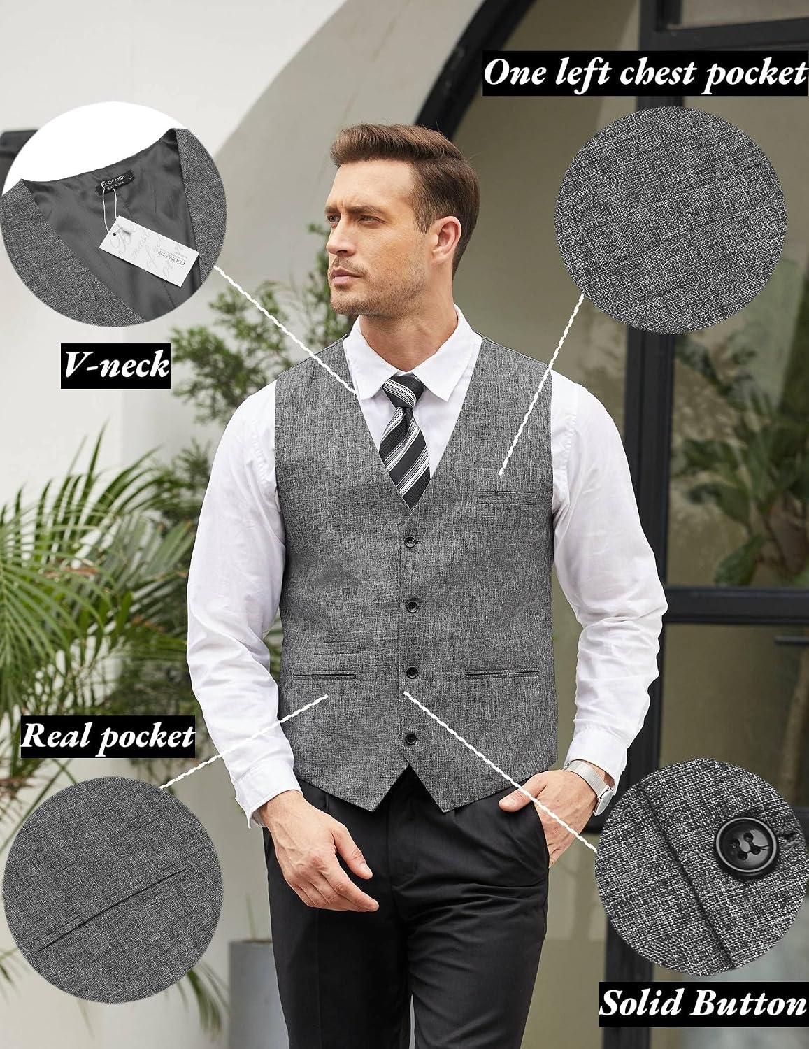 Thumbnail 4 de COOFANDY Casual Business Vest Slim Fit 4-button