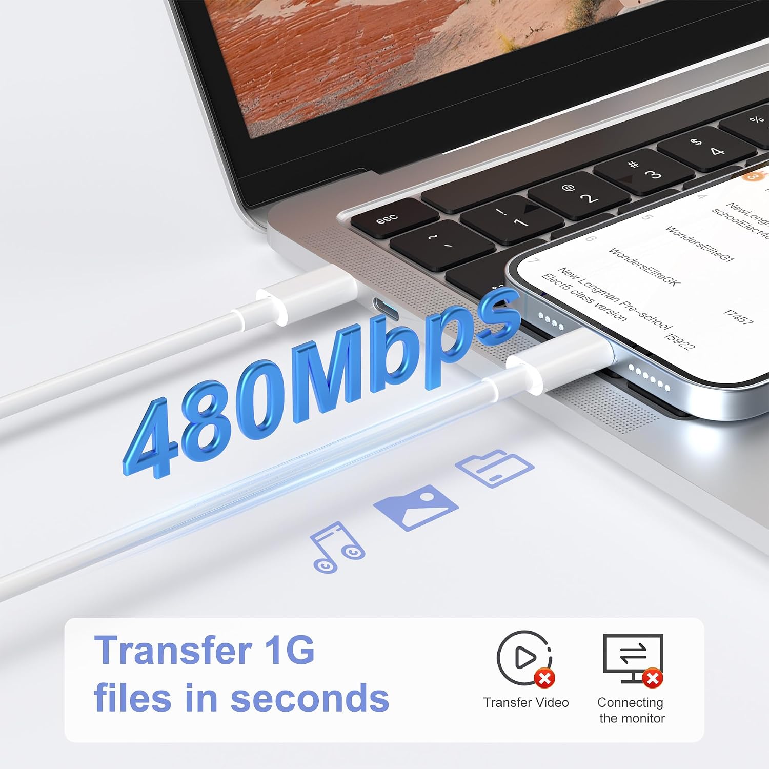 Detalle de YBMTIGICS 002 USB-C to Lightningケーブル 2本セット PD急速充電・480Mbpsデータ転送