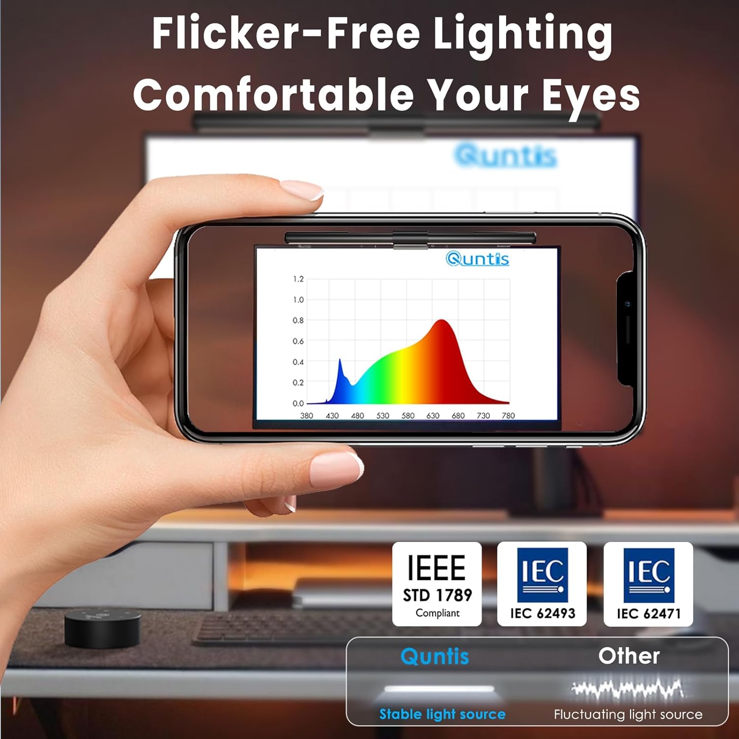Detalle de Quntis Computer Monitor Lamp: Eye-Friendly, Flicker-Free Desk Light with Auto-Dimming