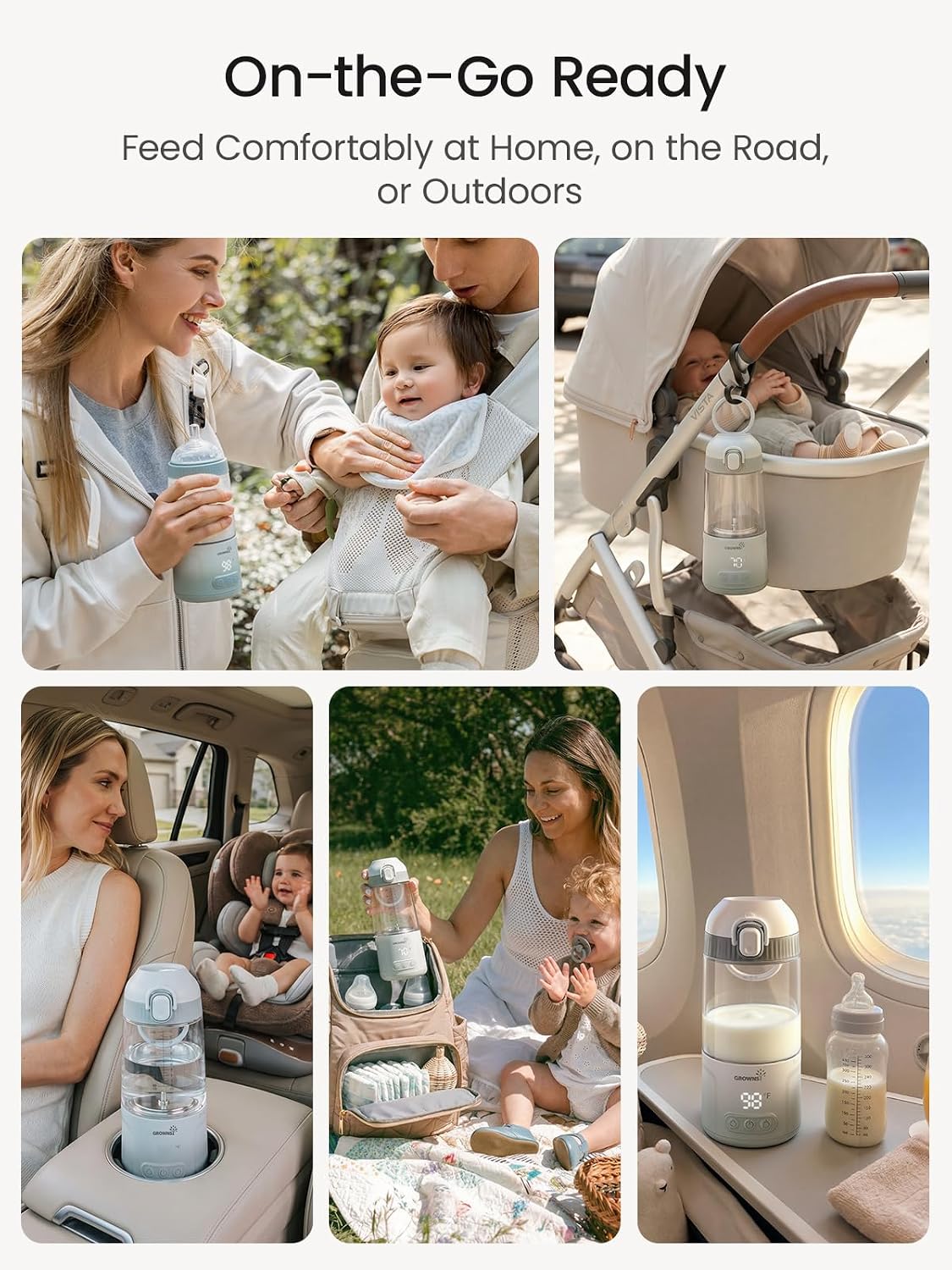 Detalle 1 de Grownsy Portable Bottle Warmer with Direct Feeding, Dual Heat Modes & 18,000mAh Battery