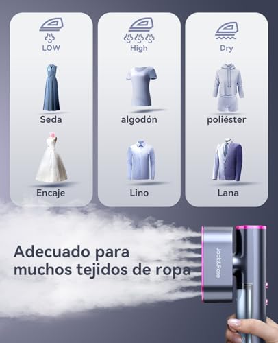 Detalle de Plancha de vapor de viaje Jack & Rose: voltaje mundial, calentamiento en 15 s y 3 modos de planchado