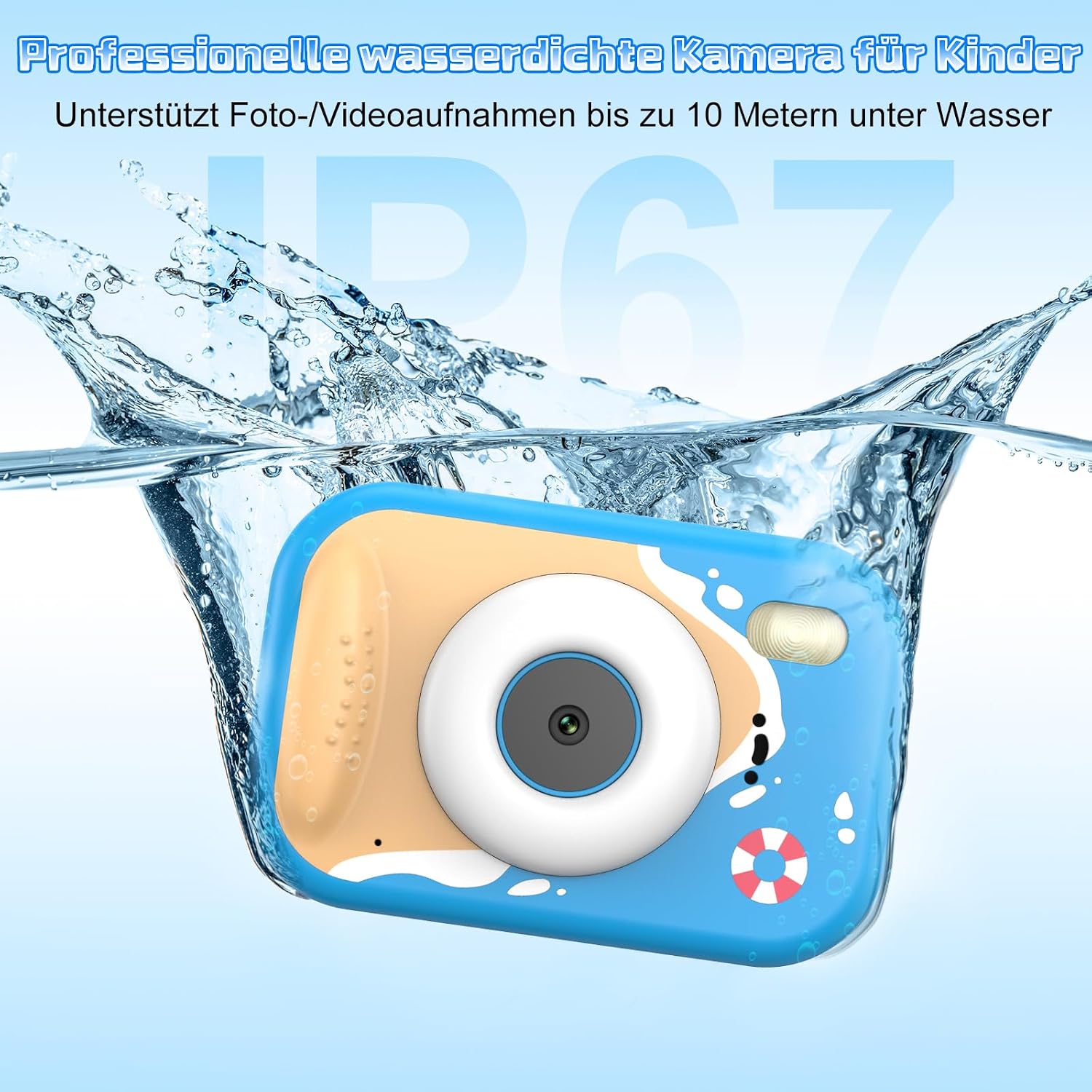 Detalle de Unterwasserkamera Kinder – 10 m wasserdicht, 2,4" Bildschirm, 32 GB Karte, Notfall-LED-Blitz