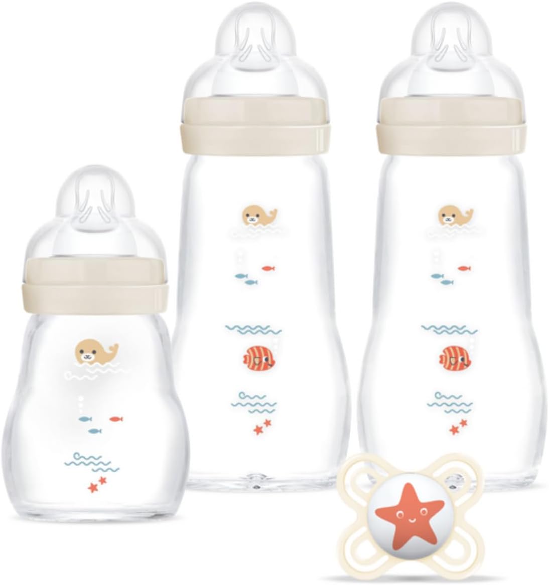 Detalle 2 de MAM Coffret Naissance Bébé — 4 Biberons Easy Start Anti-Colique + Sucette Naissance + Boîte doseuse (Sable)