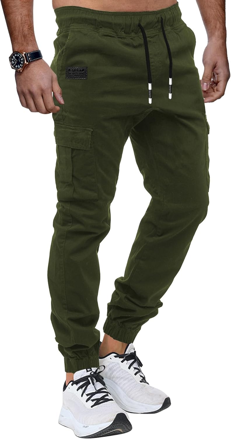 Detalle de LIUPMWE Herren Hose Chino Cargo Jogginghose – Baumwolle, elastischer Bund, Kordelzug, Outdoor & Freizeit