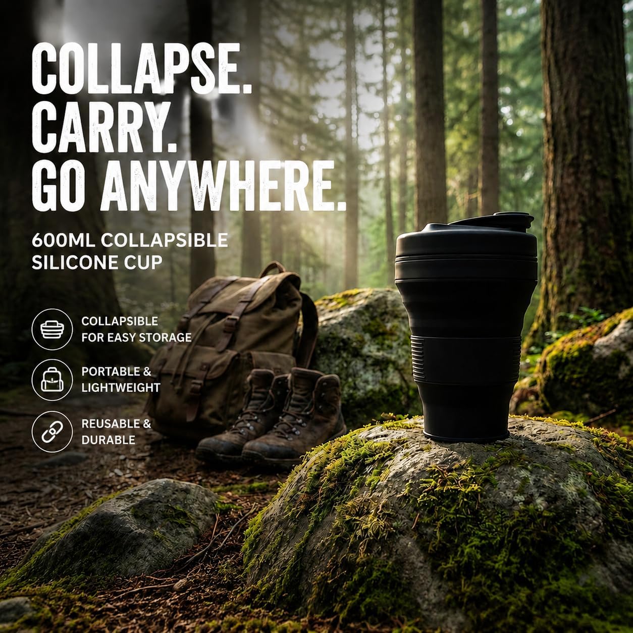 Detalle de Collapsible camping cup, 600 mL
