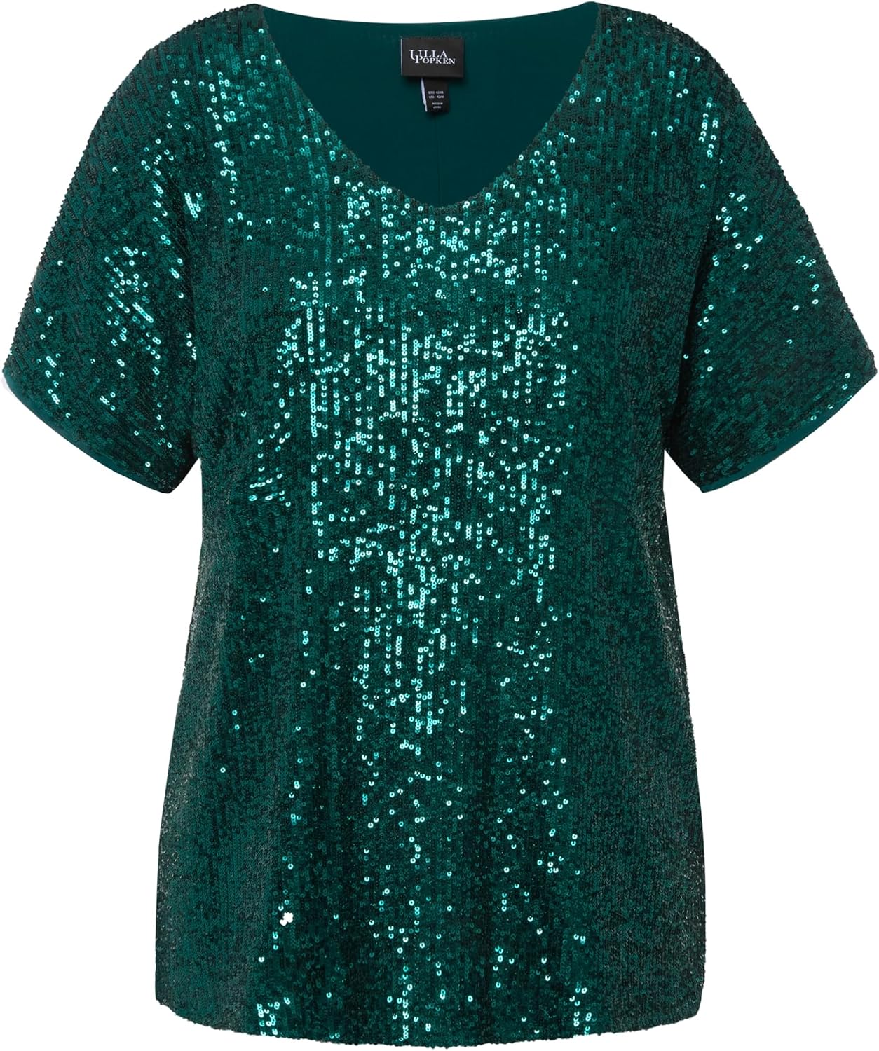 Detalle de Ulla Popken Pailletten-Shirt Oversized à V-Conclusion et Manches Rabattues pour Femme