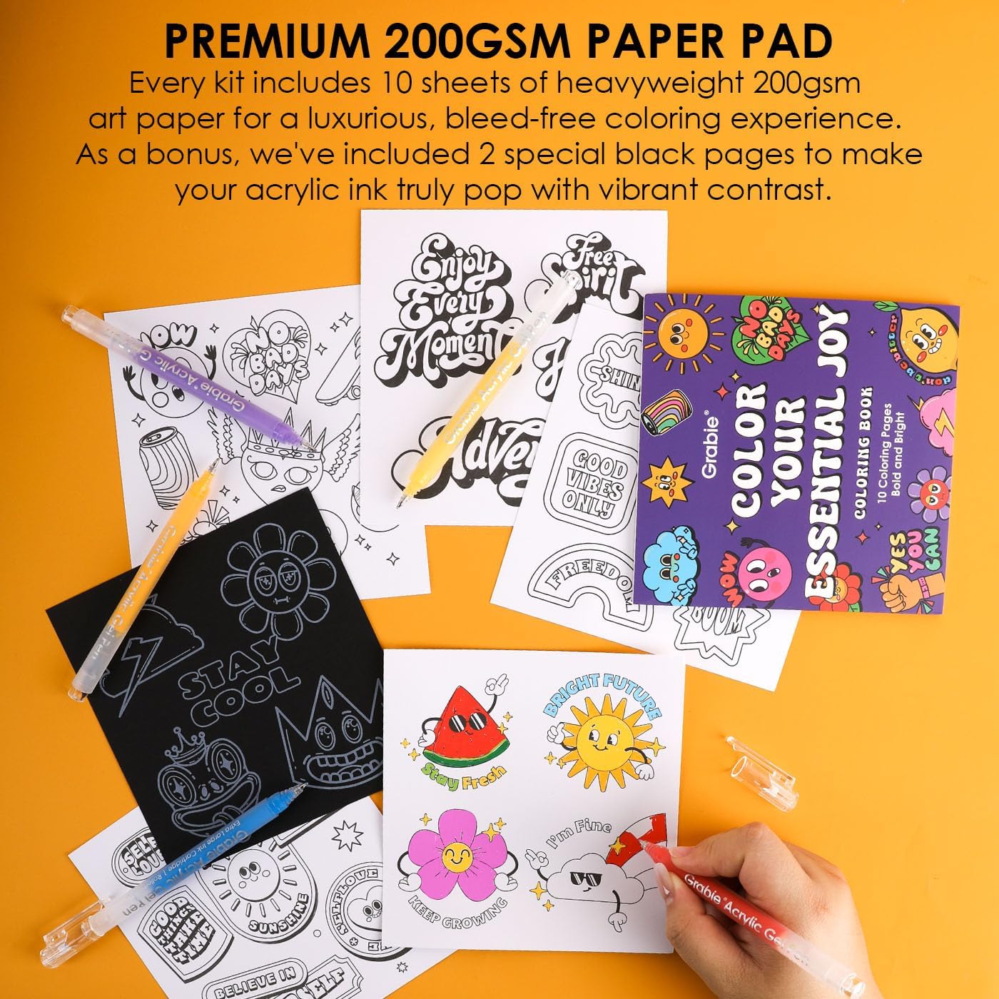 Thumbnail 6 de Grabie 12 Colours Acrylic Gel Pens & Colouring Book (Ocean Colours) – Medium Point Set