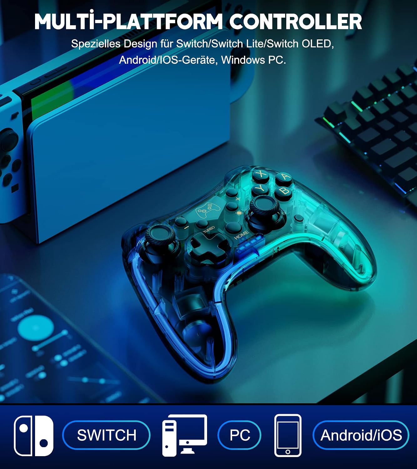 Thumbnail 2 de Wireless Switch Controller für Switch/Lite/OLED mit Dual-Motor-Vibration, RGB und Turbo
