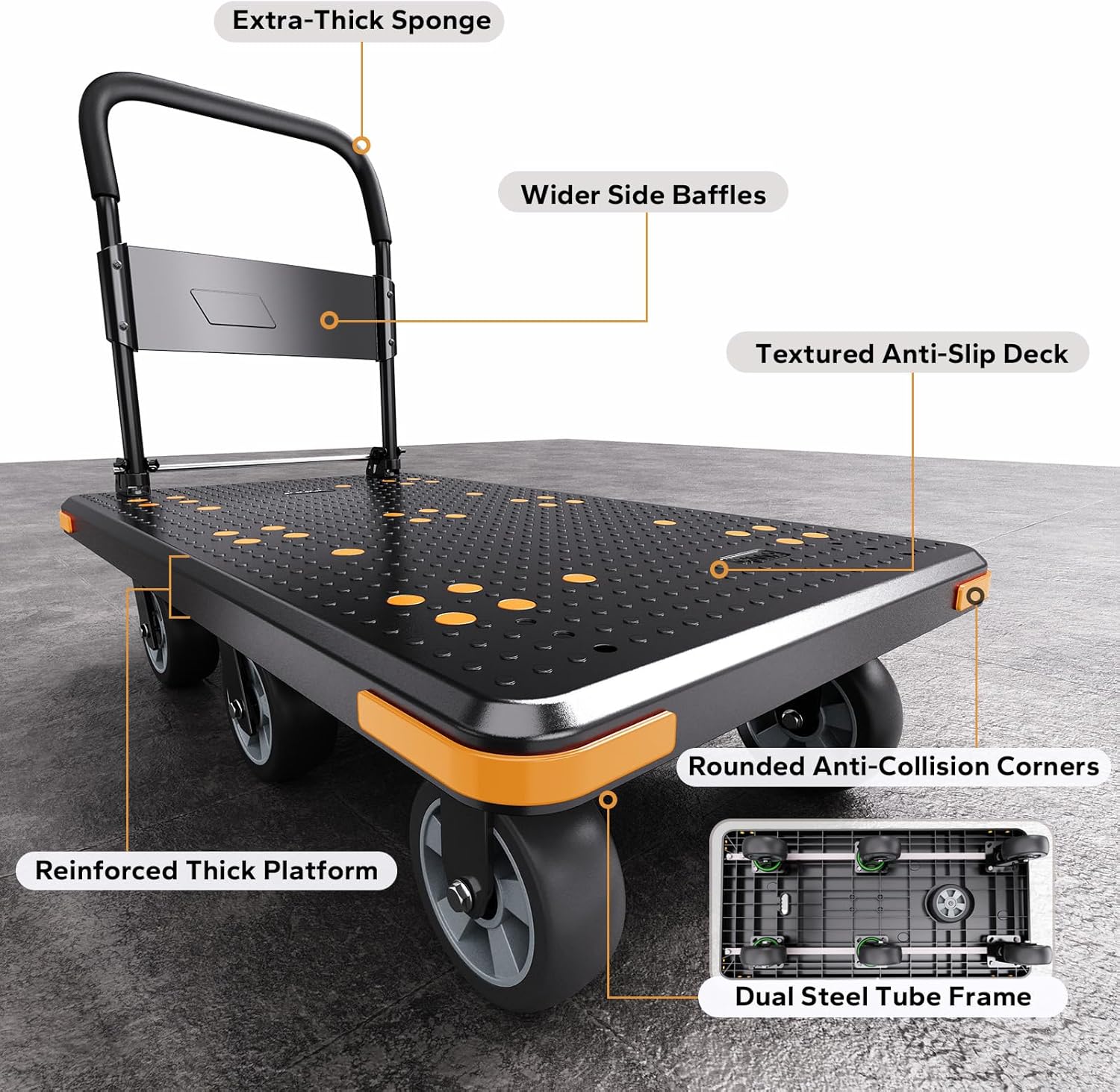Thumbnail 5 de MediHoist klappbarer Plattformwagen mit 1.000 kg Traglast und 6 Rädern (schwarz)