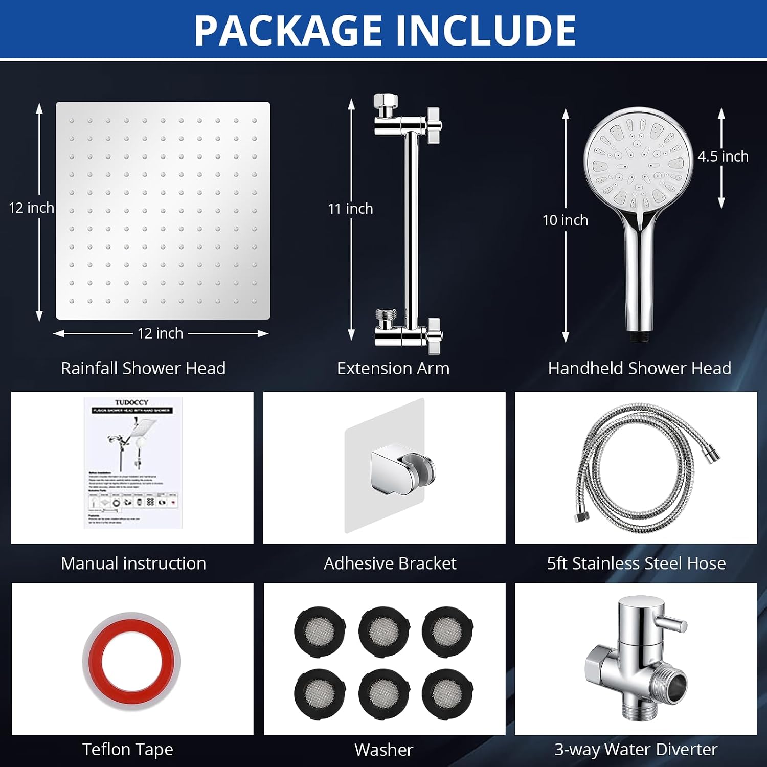 Thumbnail 6 de Tudoccy SHP-HS 10-Inch Rainfall and Handheld Showerhead Combo, Chrome