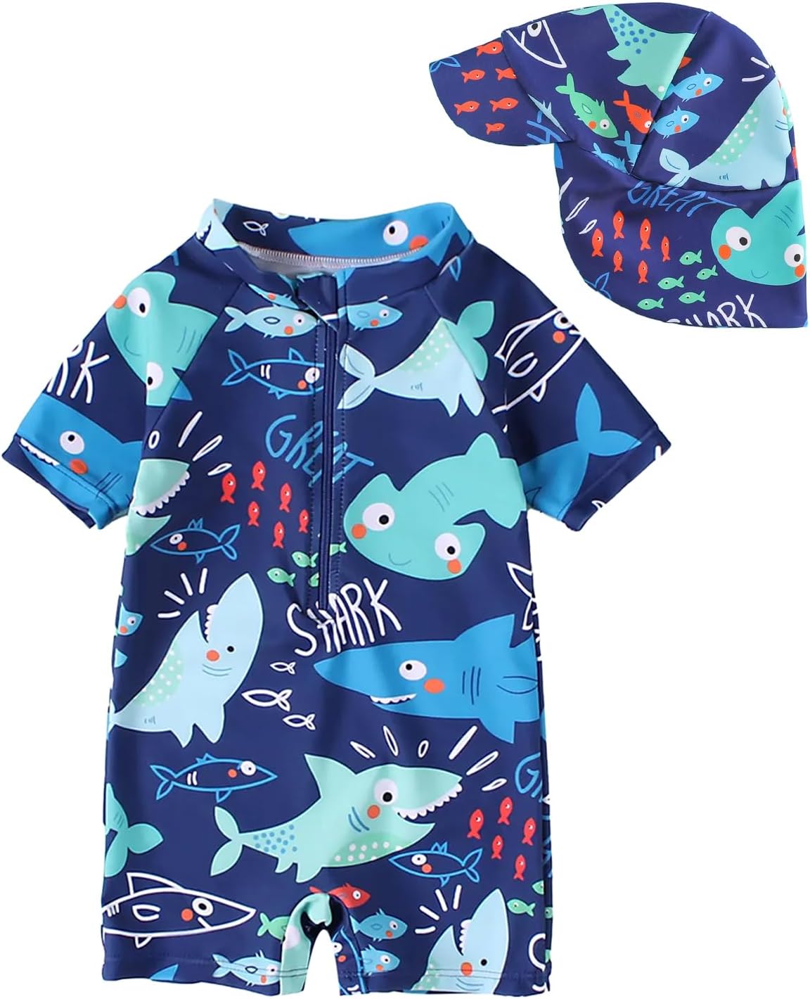 JiAmy Baby Badeanzug Einteiler mit UV-Schutz (3 Monate–3 Jahre) inkl. Mütze