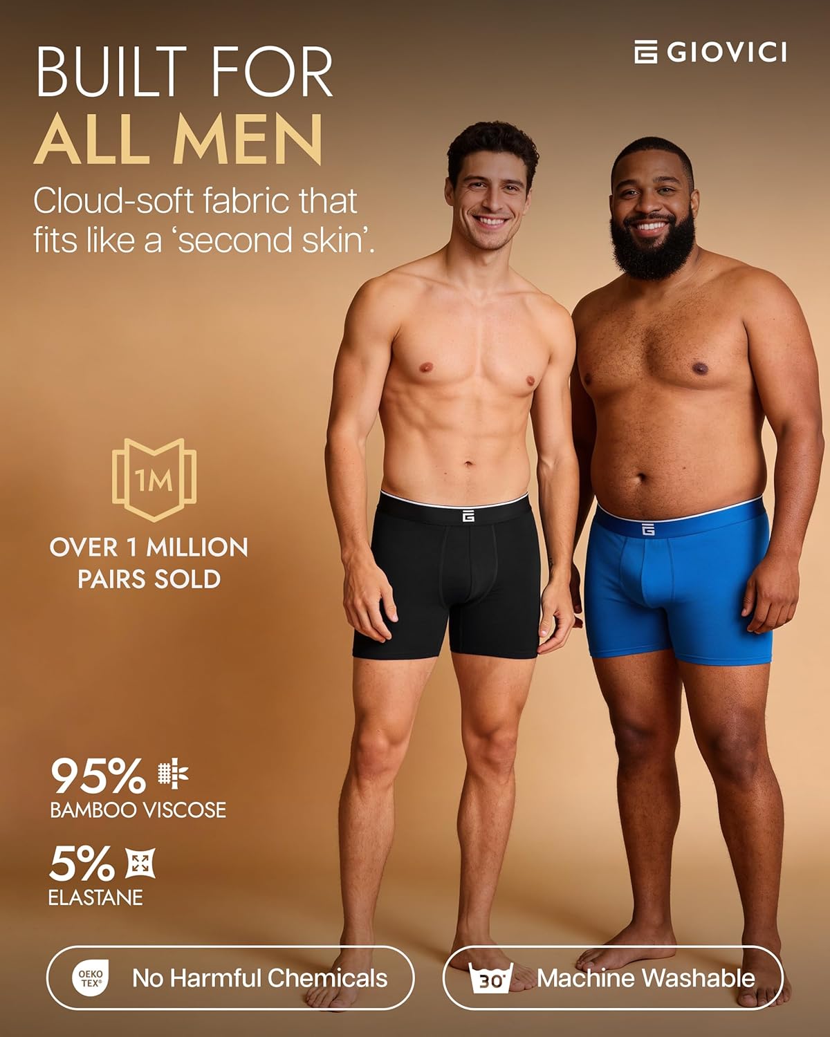 Thumbnail 2 de Giovici men’s bamboo boxers – anti-chafing soft boxer briefs multipack with moisture-wicking