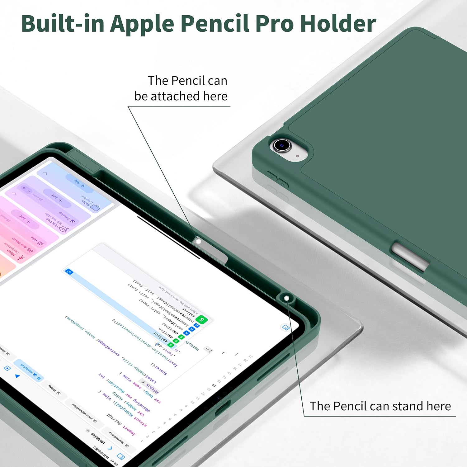 Detalle 2 de EasyAcc Hülle für iPad Air 11 Zoll M4/M3/M2 2026/2025/2024 – 10.9 Zoll + Stifthalter + Nachtgrün