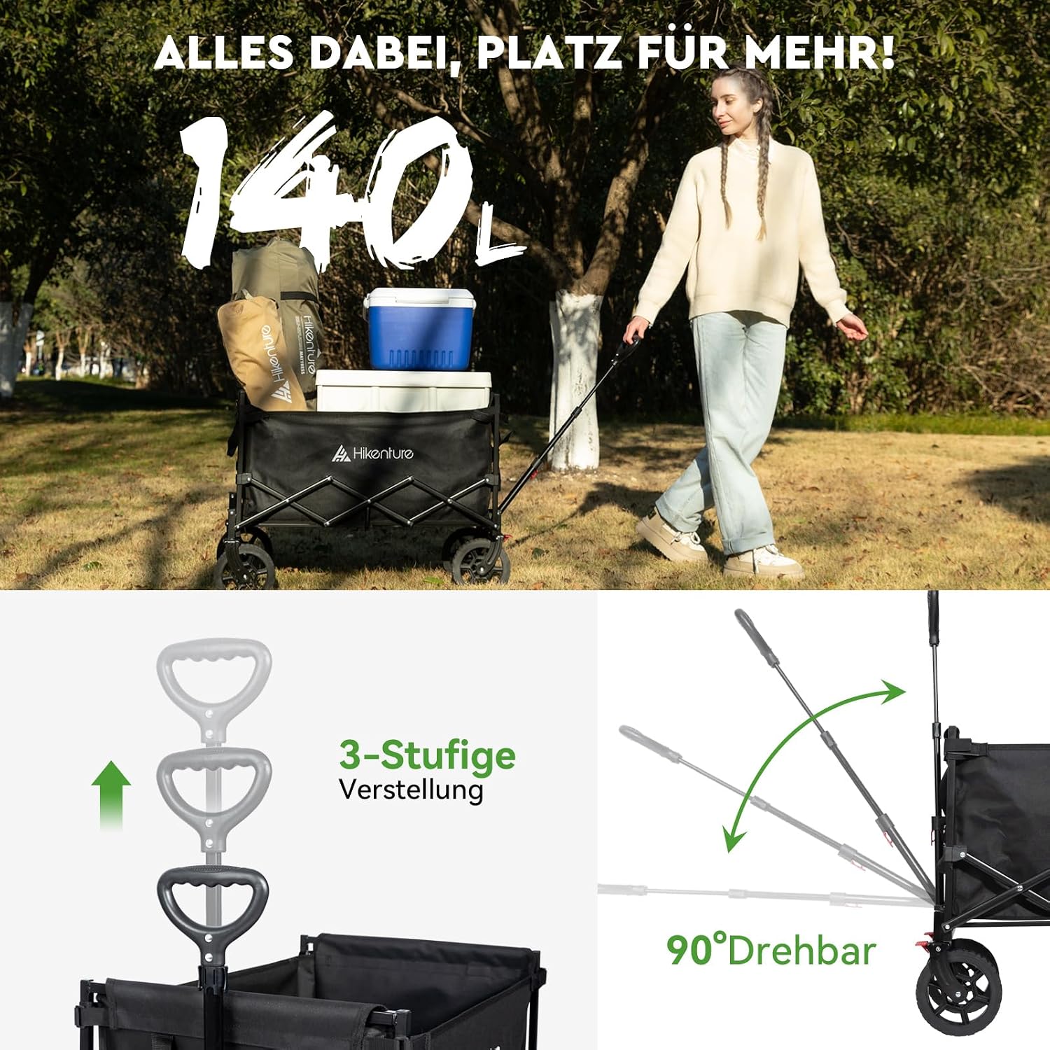 Thumbnail 4 de HIKENTURE L1195-A1 opvouwbare transportwagen, 140 l en 150 kg draagvermogen