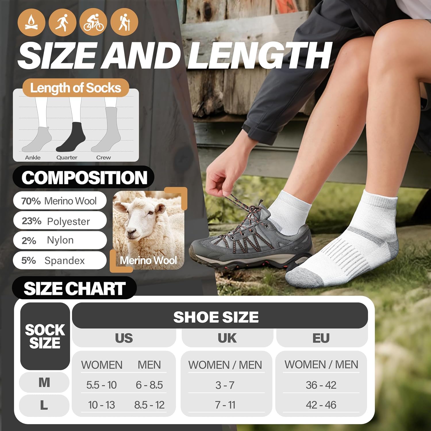 Thumbnail 4 de MOSEY KOSY Merino Wool Socks 6 Pairs