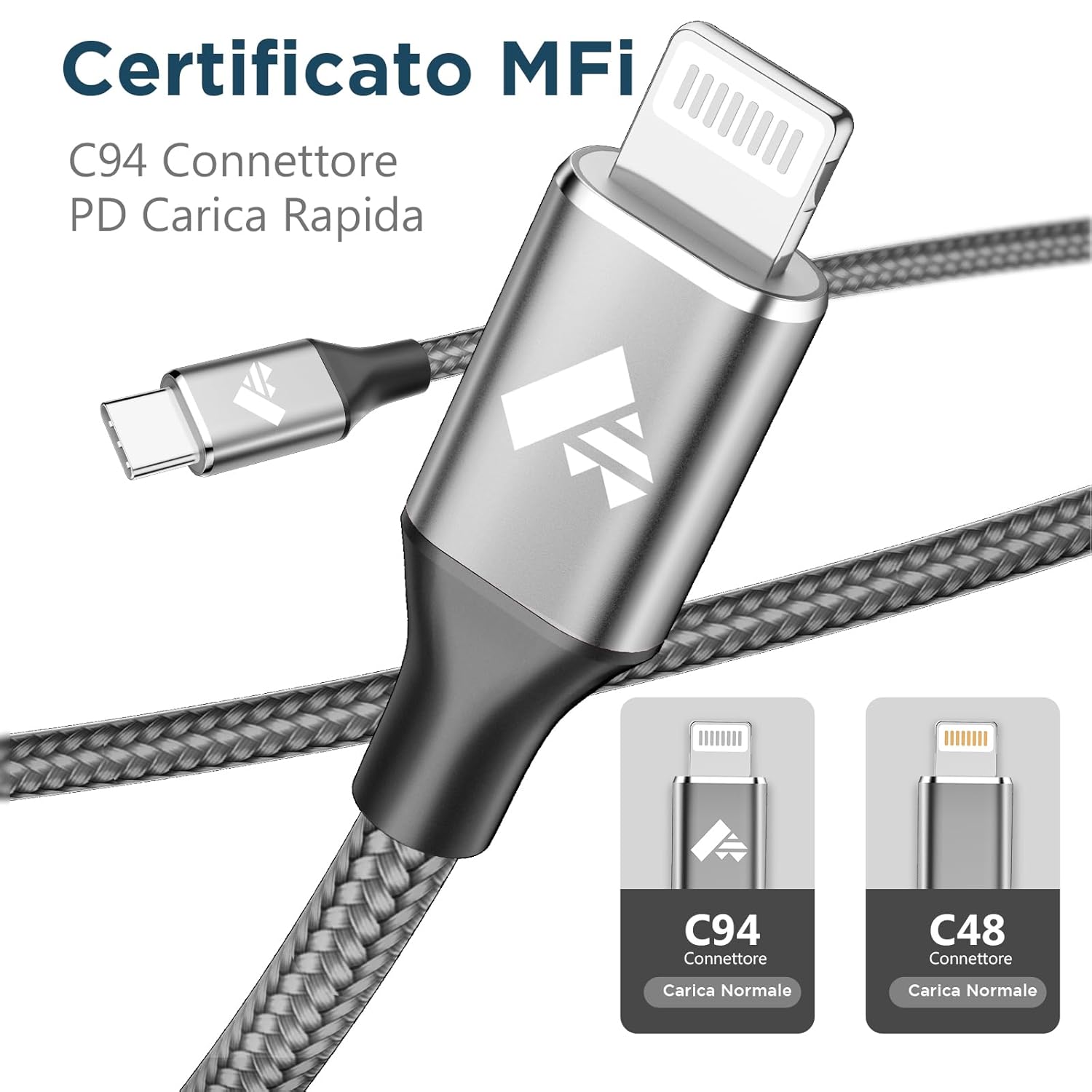 Thumbnail 3 de Aioneus cavo USB‑C a Lightning MFi certificato da 1,8 m (grigio) per iPhone e iPad