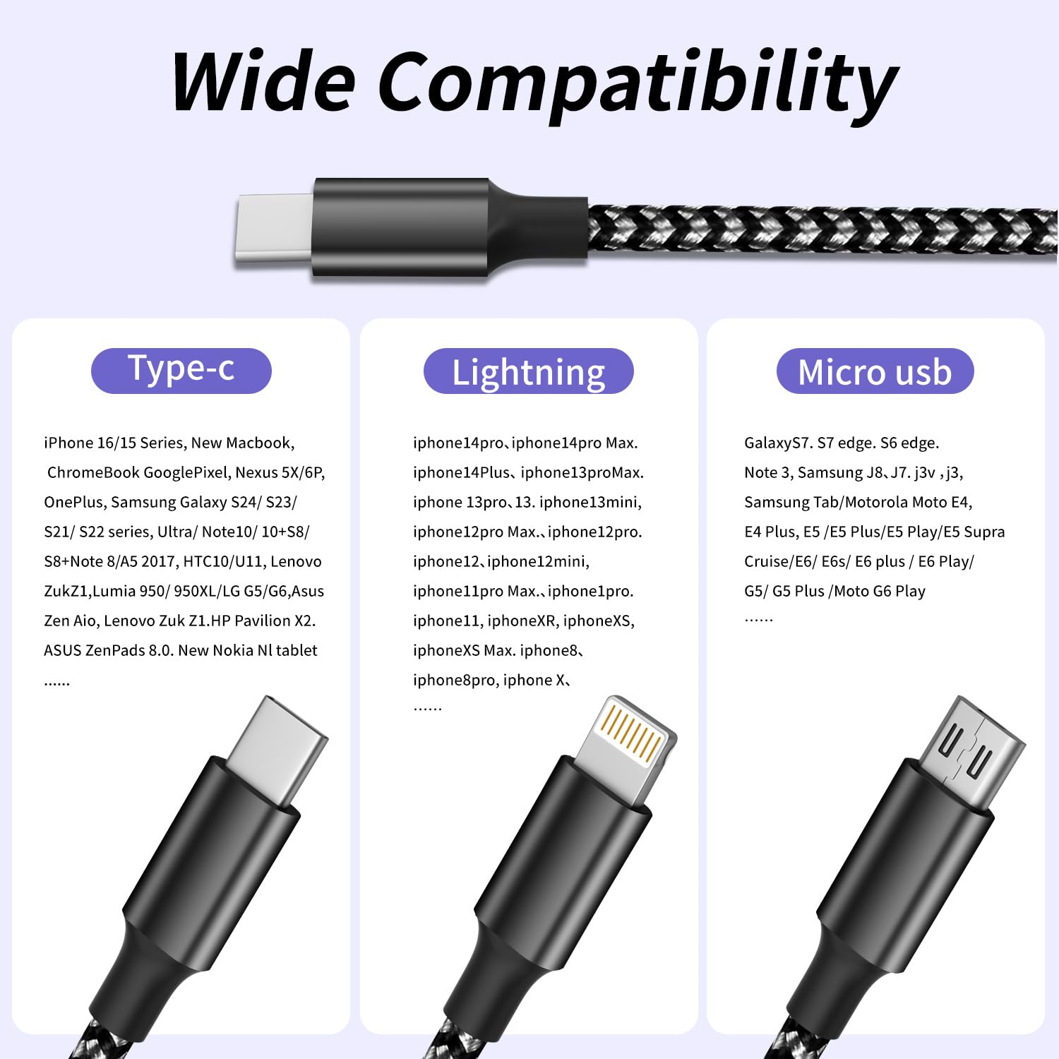 Thumbnail 5 de 3 in 1 100W USB-C Multi Charging Cable, 5ft 🔌