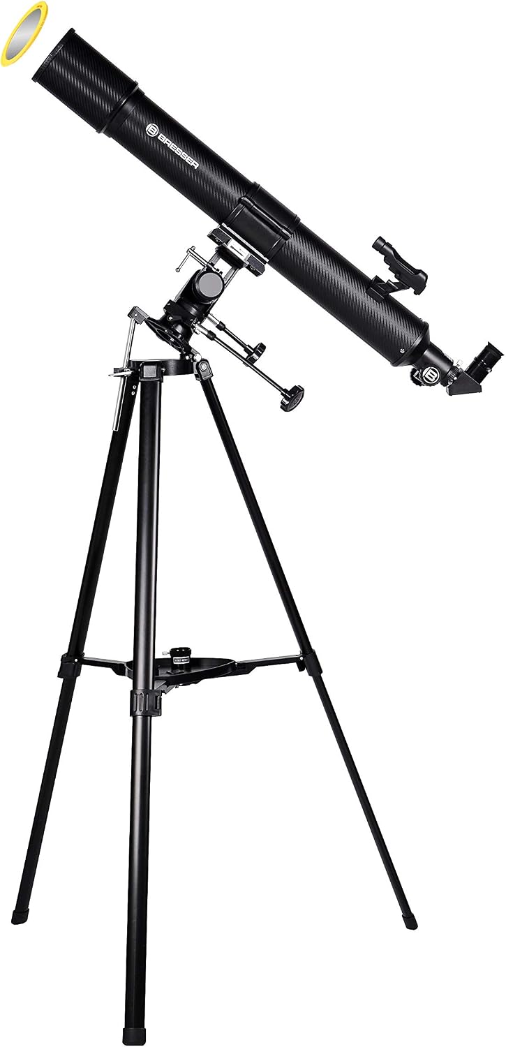 Detalle de Bresser Refraktor Taurus NG 90/900 mit Smartphone-Adapter und umfangreichem Zubehör