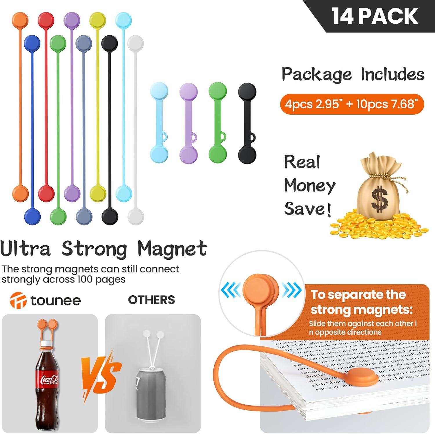 Thumbnail 4 de Reusable Silicone Magnetic Cable Ties – 14‑Pack in 2 Sizes (4 x 2.95" + 10 x 7.68"), Multi‑Purpose