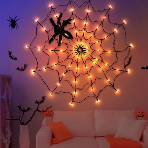 Thumbnail 2 de CNMTCCO Halloween Spinnennetz-Lichter mit Plüschspinne – 70 LED, 100 cm Durchmesser