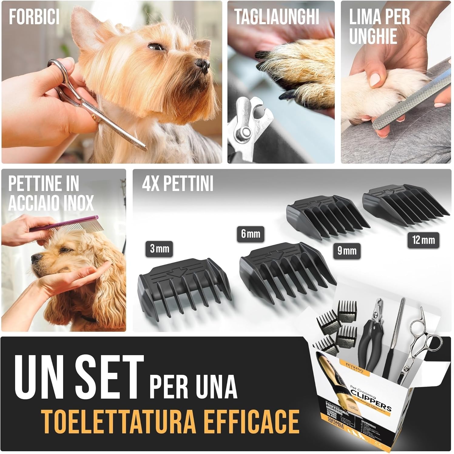 Detalle de PetKing Tosatrice Professionale per Cani – Kit di Toelettatura Premium per Pelo Folto, Silenziosa e Senza Fili
