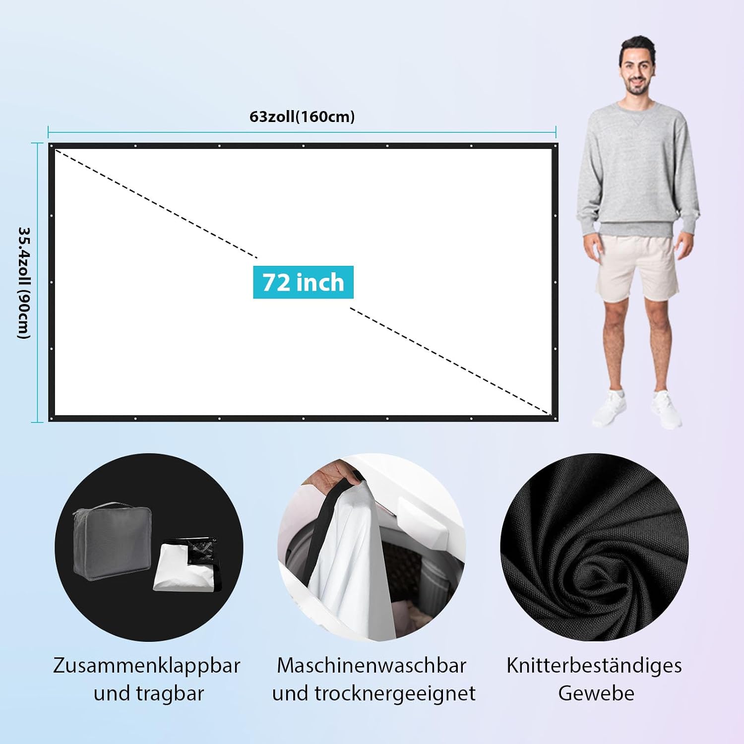 Detalle de Beamer Leinwand 72 Zoll Outdoor von LEORFI – Tragbare, faltbare Projektionstafel mit schwarzem Hintergrund