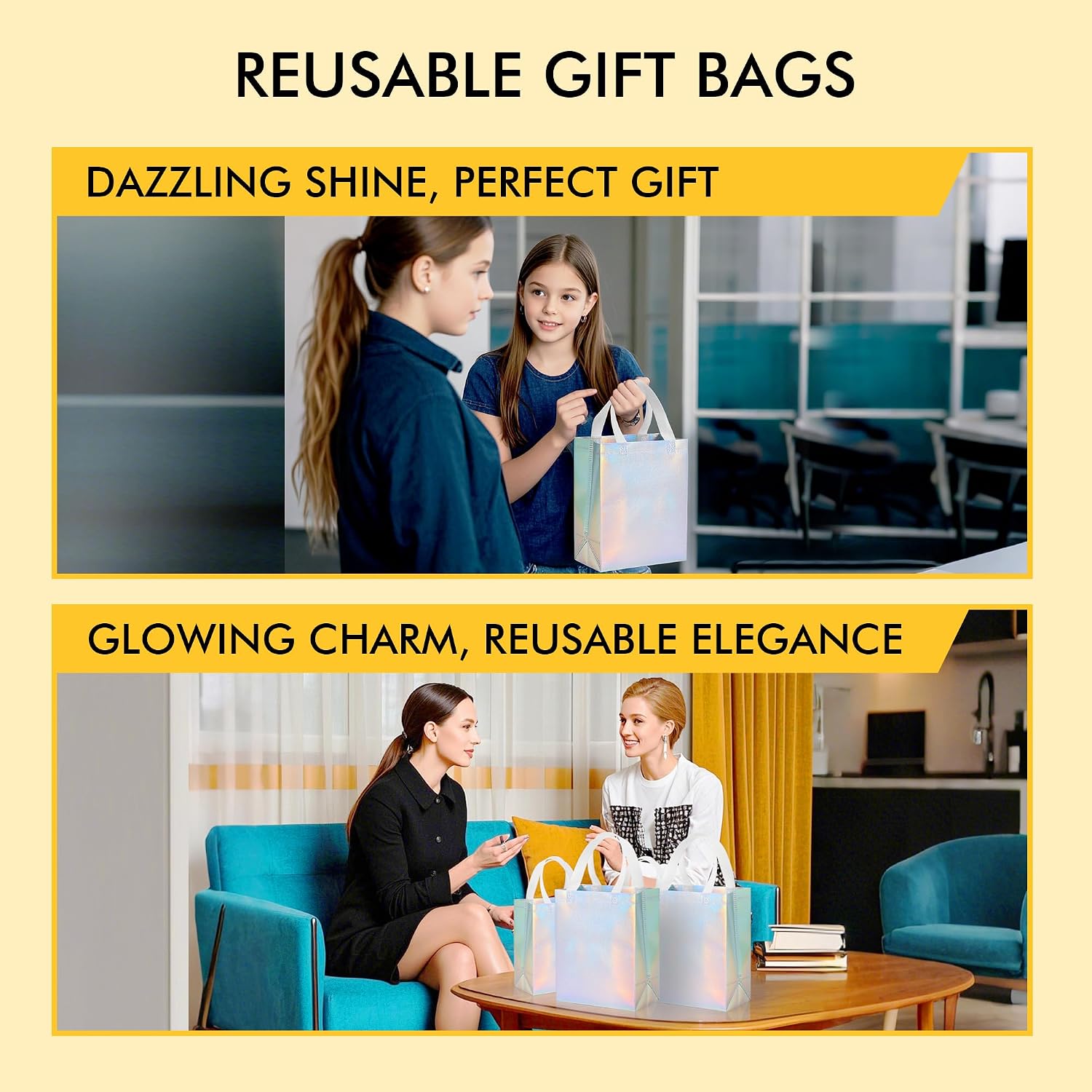Thumbnail 5 de RACETOP 15-Piece Iridescent Glossy Gift Bags, Medium (8x4x10) with Handles – Reusable Holographic Party Essentials