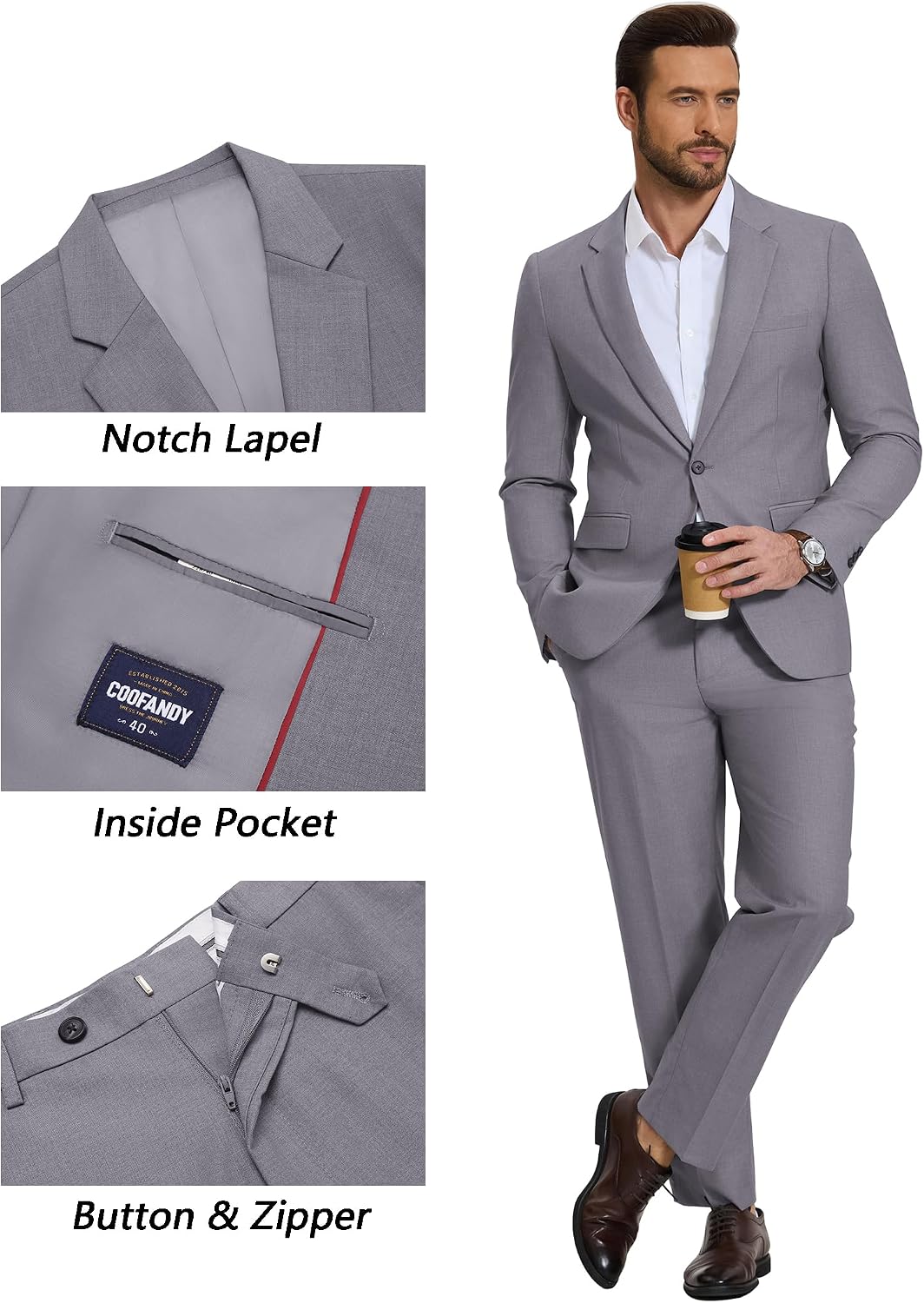 Detalle de COOFANDY Men's Suit Set, 2-Piece