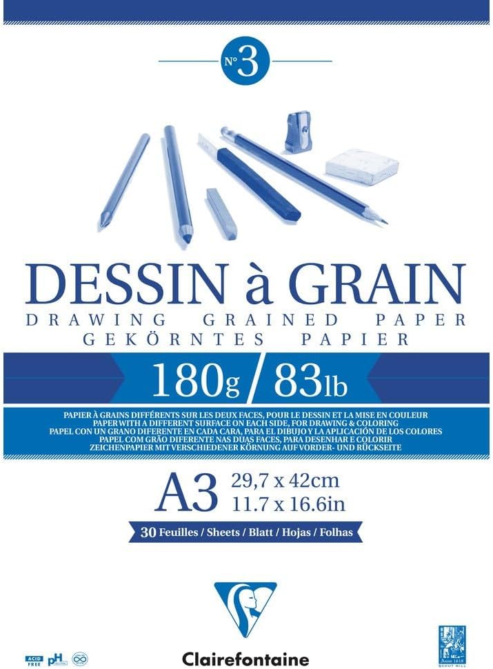 Thumbnail 6 de Clairefontaine 96622AMZC – Lot de 2 blocs encolés Papier Dessin à Grain, A3 180 g, 29,7 x 42 cm