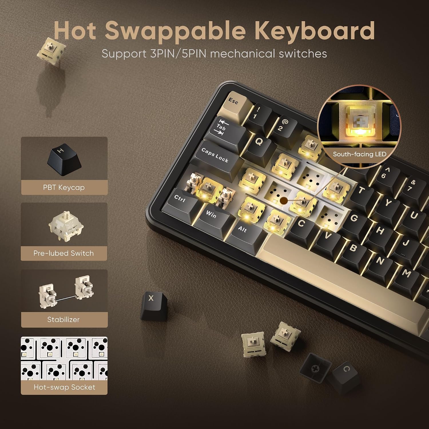 Thumbnail 5 de RedThunder K65 Wireless Mechanical Keyboard: 65% Tri-Mode, Gasket Structure, CNC Knob