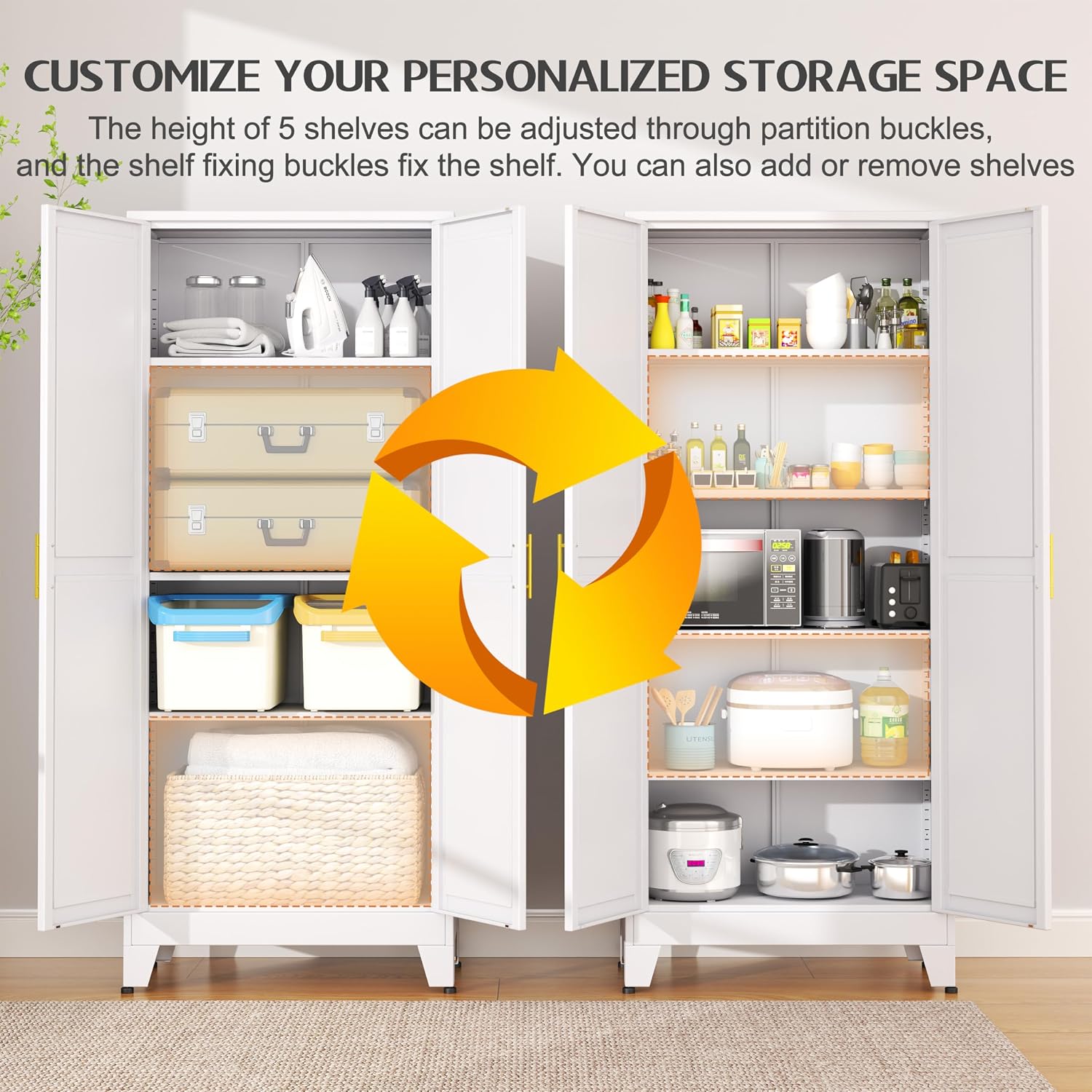Detalle 2 de GAIOUS C-YSXR04-1200W 75.2" Metal Pantry Cabinet, White, Adjustable Shelves