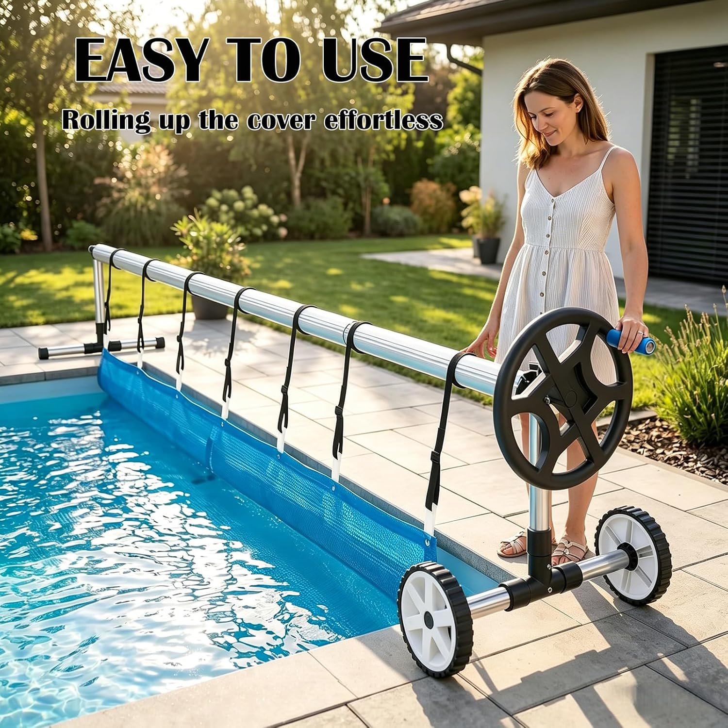 Detalle de Lerphado CA-14/18 14 FT Pool Cover Reel, Adjustable Frame, Locking Wheels