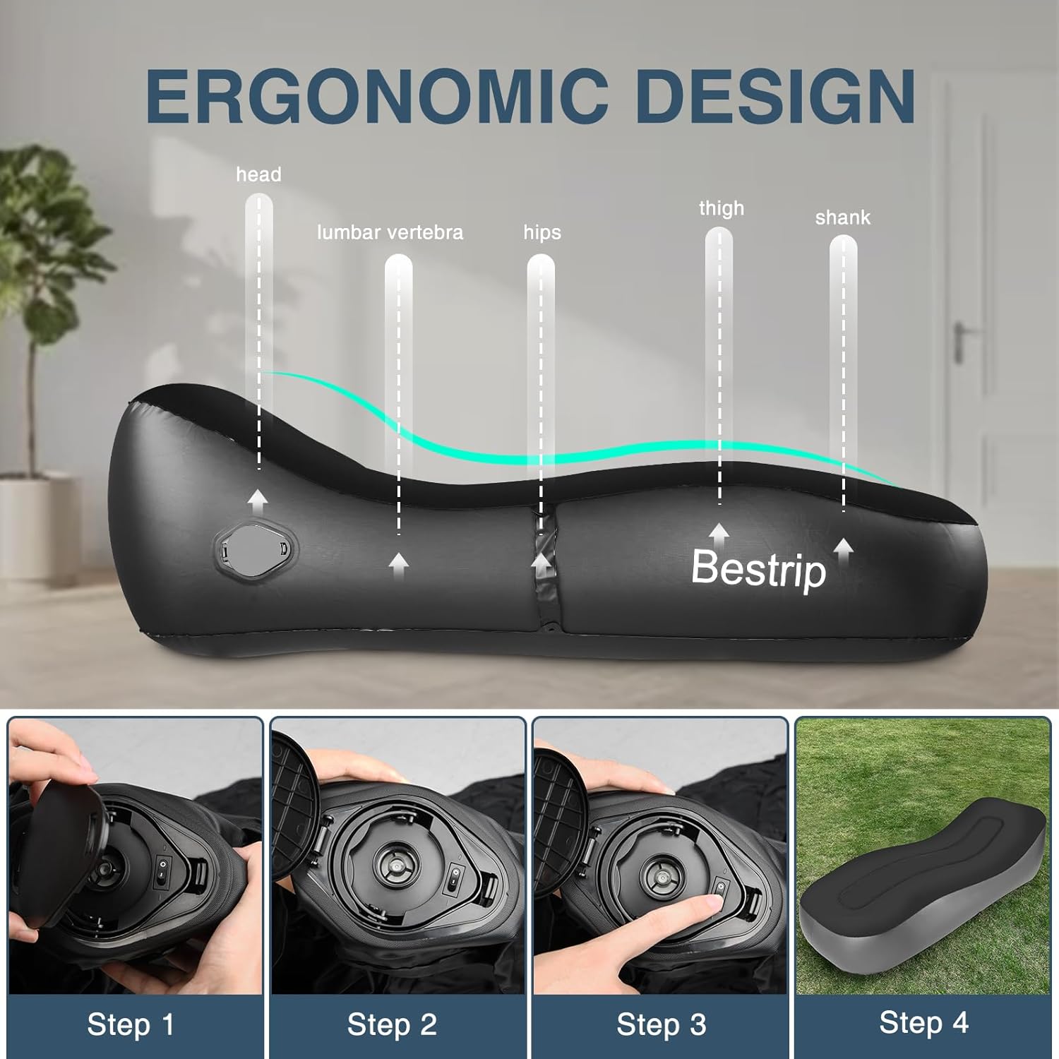Detalle de Bestrip Aufblasbares Sofa: Kompaktes Luftbett mit integrierter Pumpe für drinnen & draußen