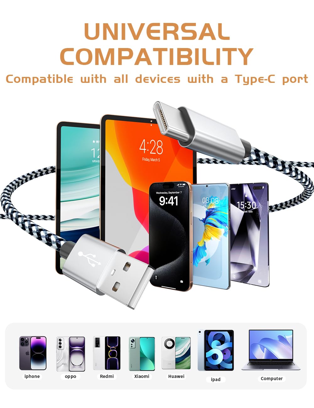 Thumbnail 6 de Teeind Tpc001 USB C Cable 6ft