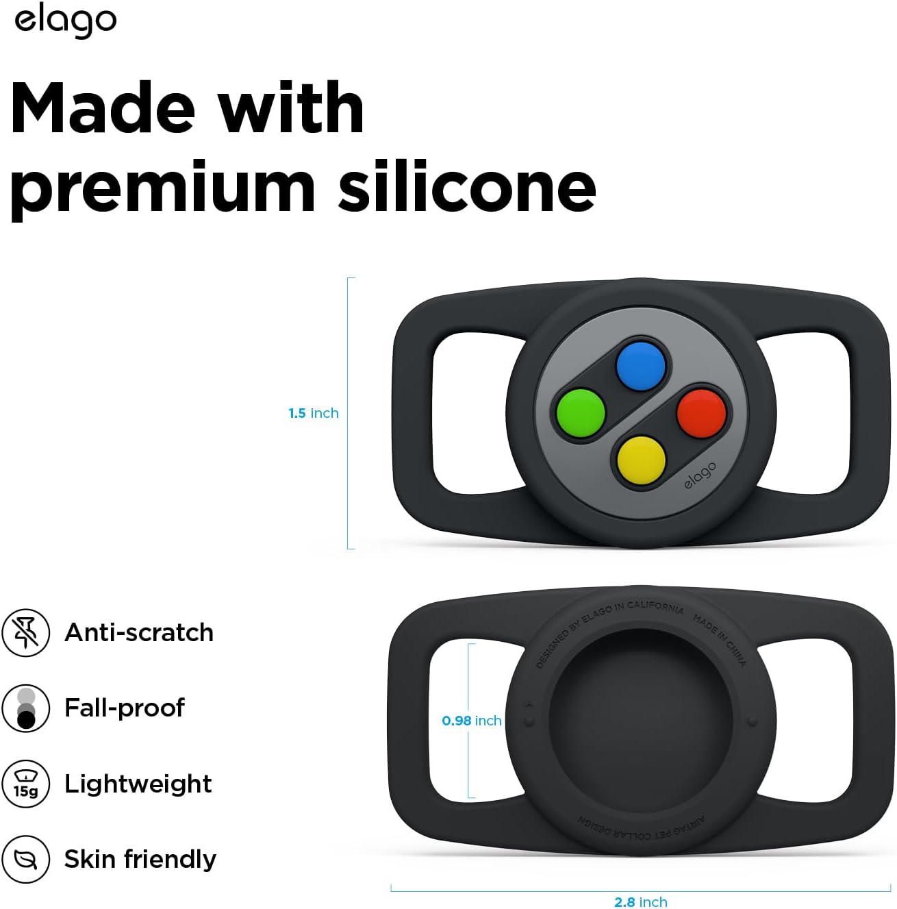 Thumbnail 1 de elago Coque W5 pour collier avec mousqueton — étui de suivi compatible Apple AirTag (1re/2e génération), noir