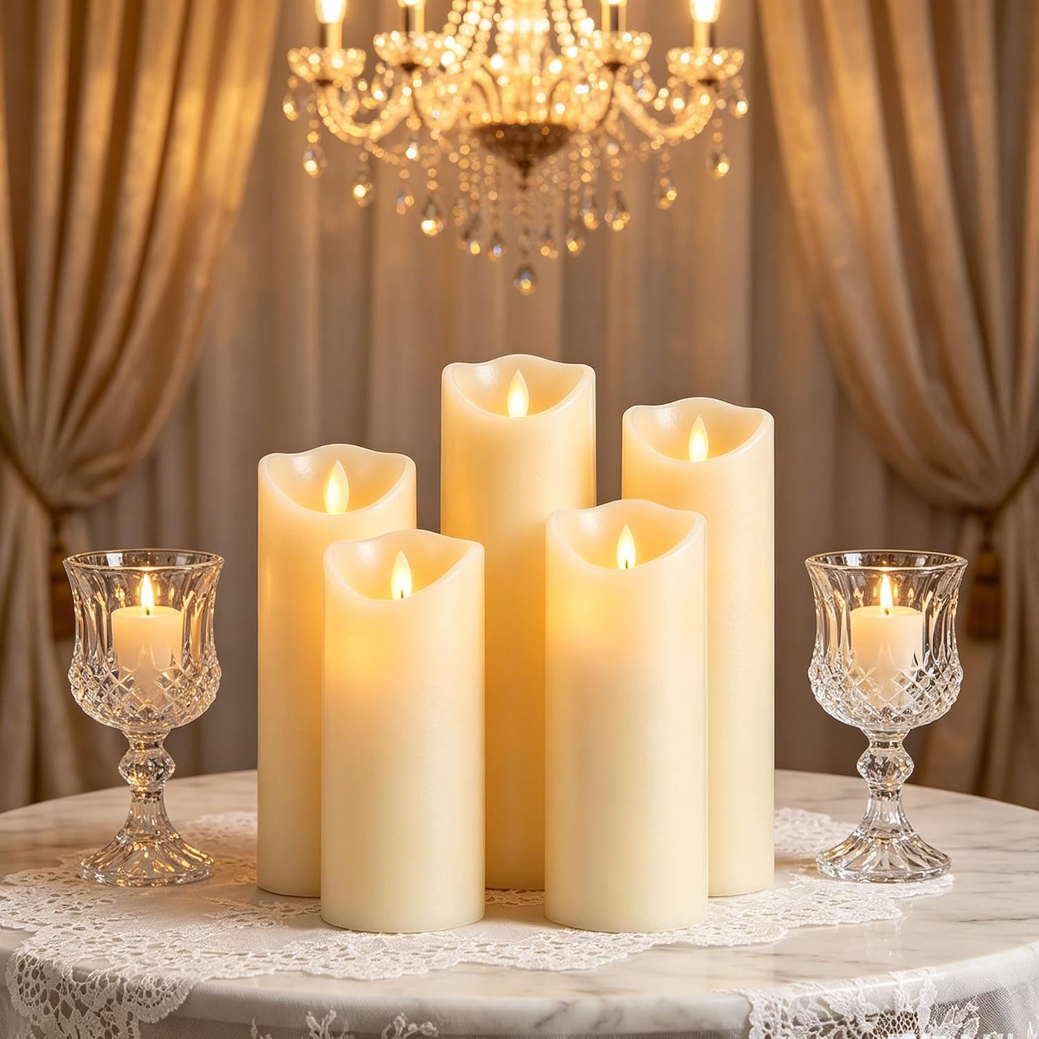 Detalle de Da by DBY005 Ivory Wax Flameless Candles, 5-Piece Set with Moving Flame