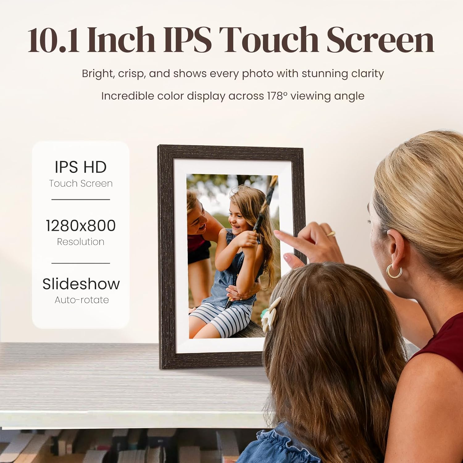 Detalle 2 de BIHIWOIA 10.1" Frameo Digital Picture Frame with 32GB, WiFi, and Touch Screen